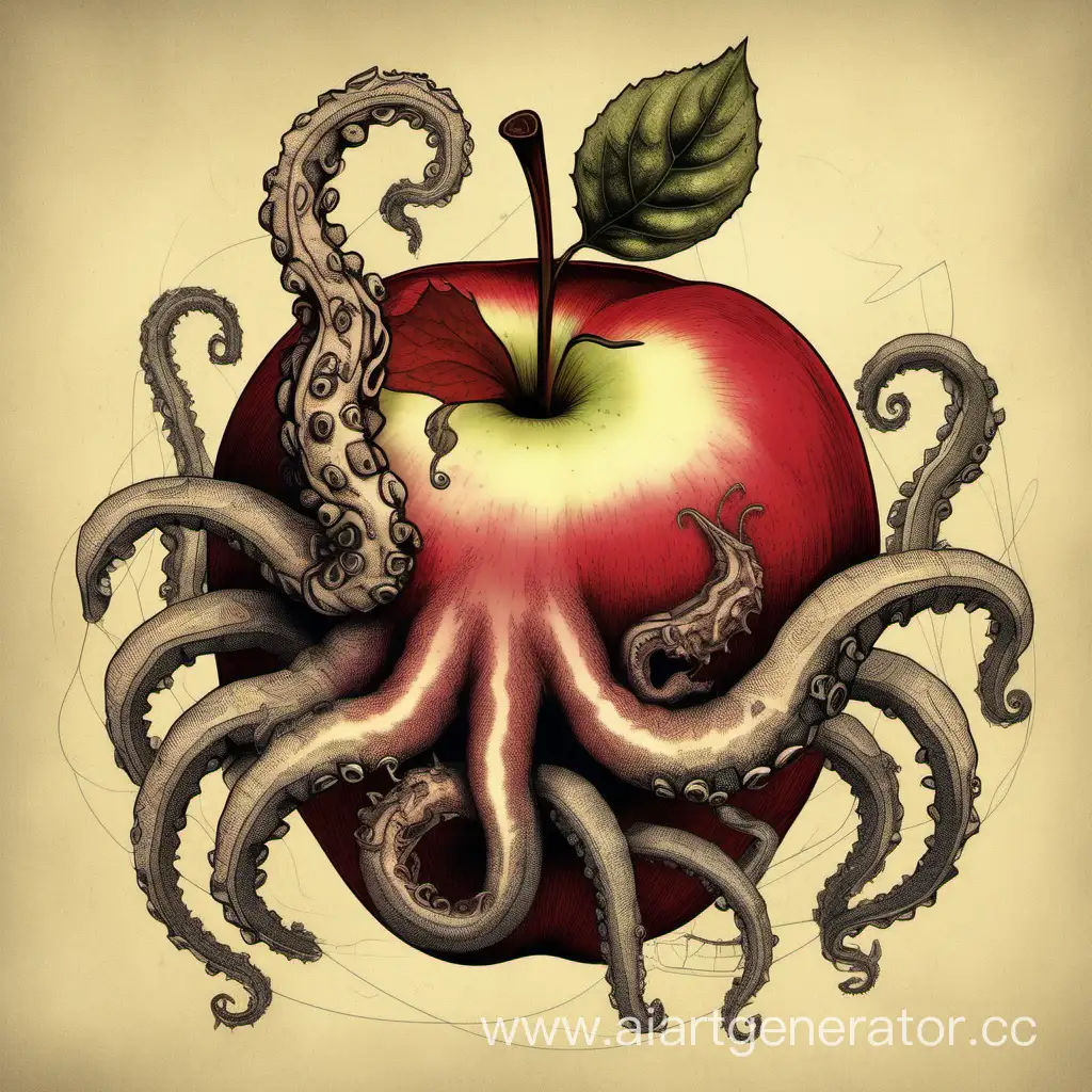 Mystical-Triangle-Hovering-Over-Bruised-Apple-with-Creeping-Tentacles