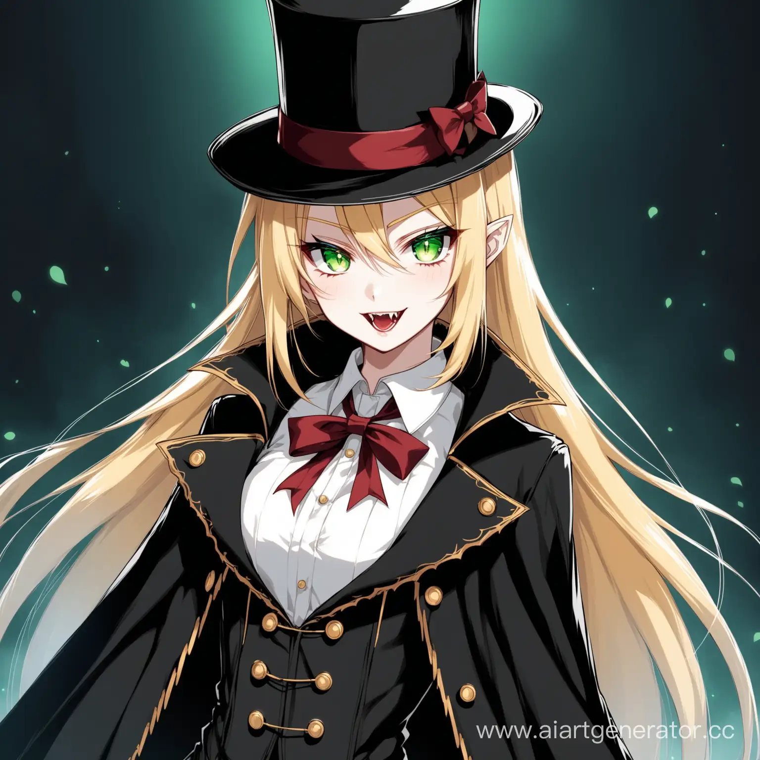 Blond-Anime-Girl-Vampire-with-Green-Eyes-and-a-White-Top-Hat-in-Black-Coat