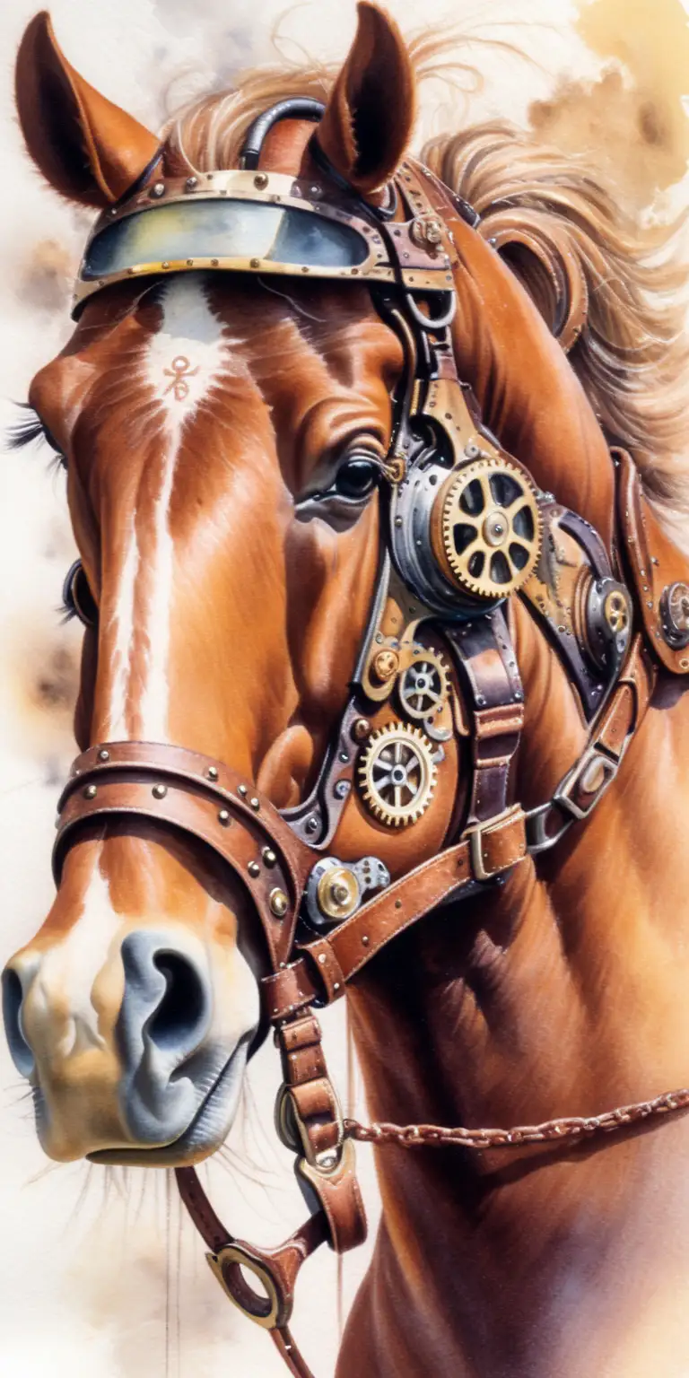 Enchanting Steampunk Horse in Vivid Watercolor Art