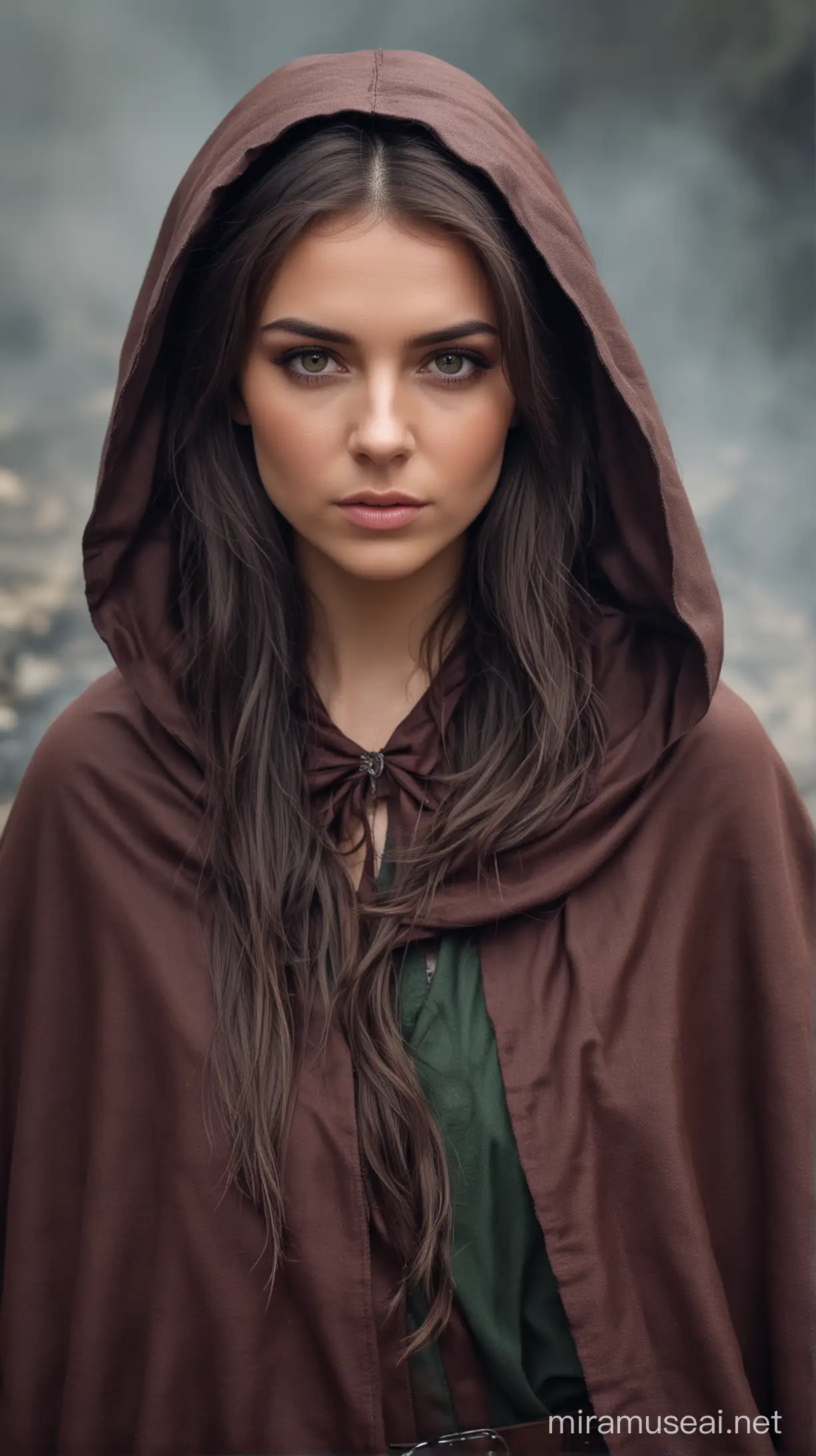 Mysterious Brunette Elf with Travel Cape and Scarred Face