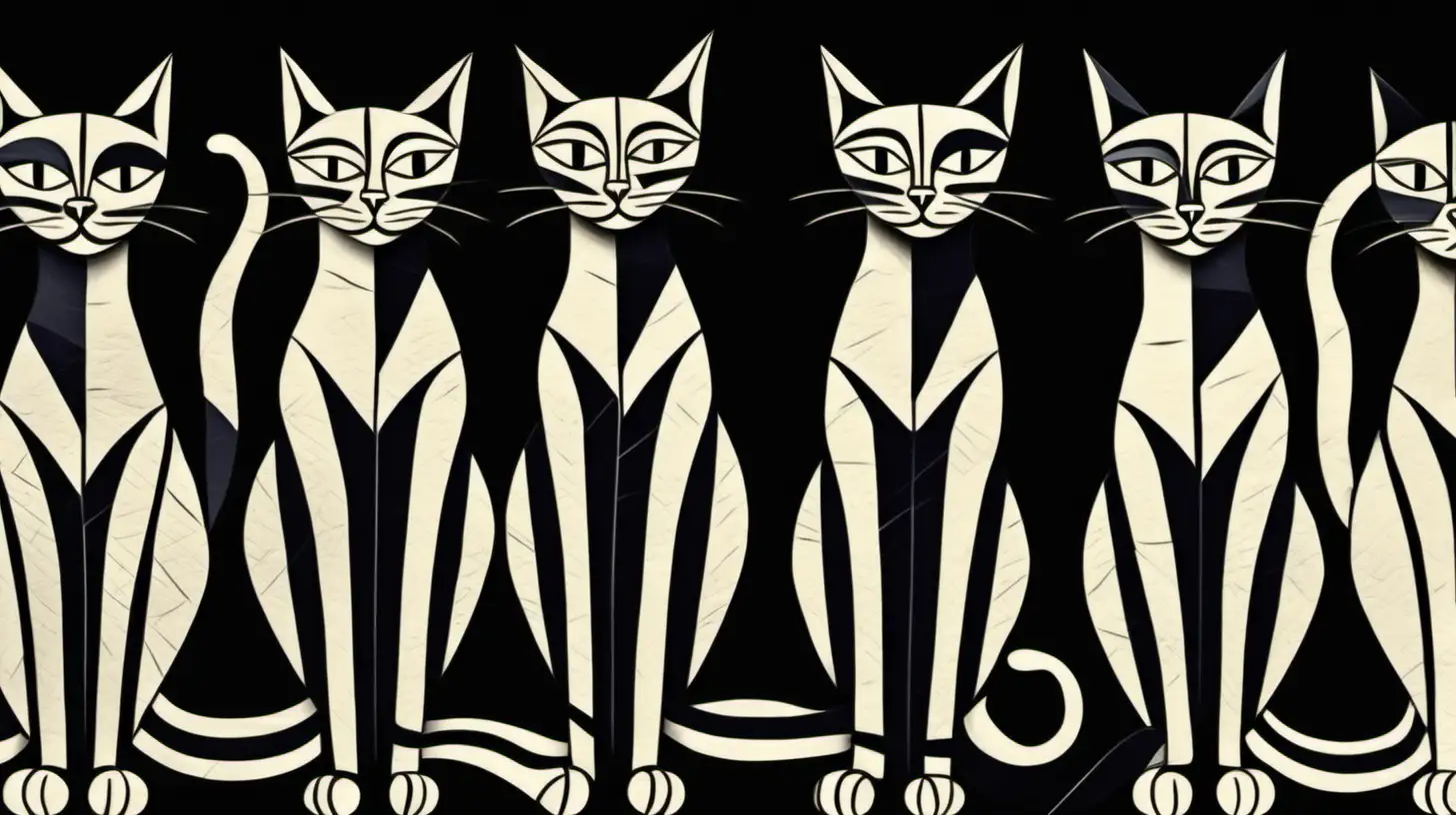 Cats in the the style of a Picasso
 painting, on a black background