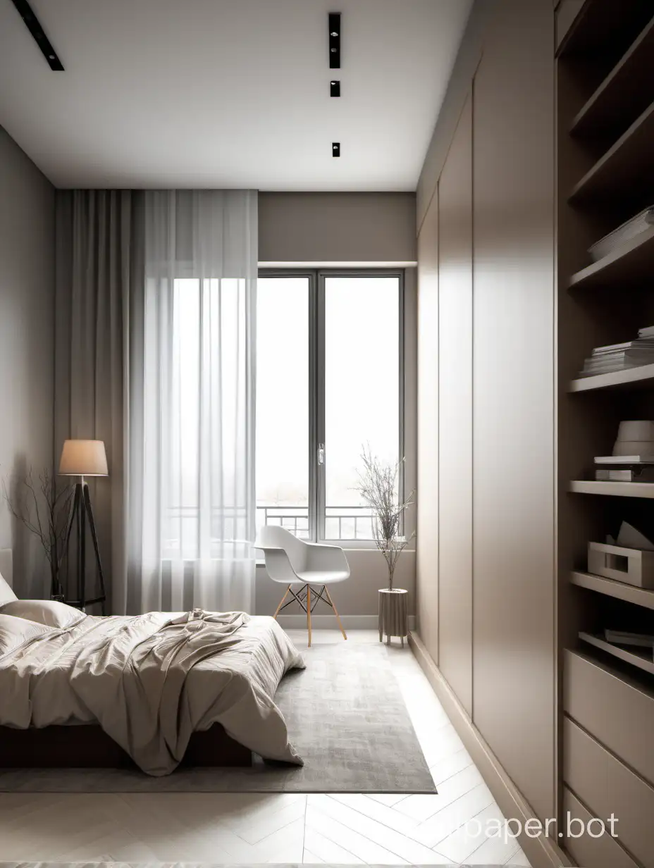 Contemporary-Bedroom-with-Windowside-Table-and-Cupboard