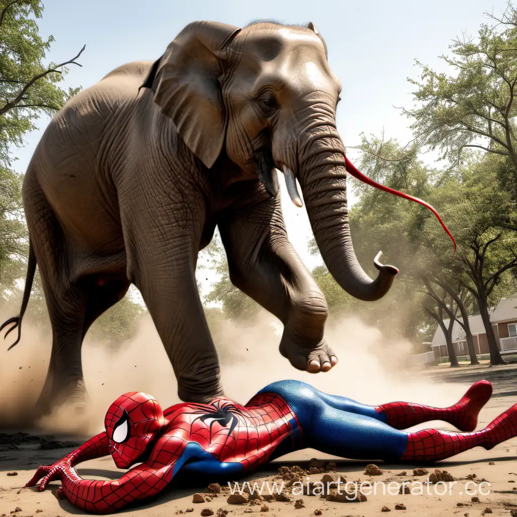 Elephant-Confrontation-with-SpiderMan-Intense-Showdown-between-Giant-Mammal-and-Hero