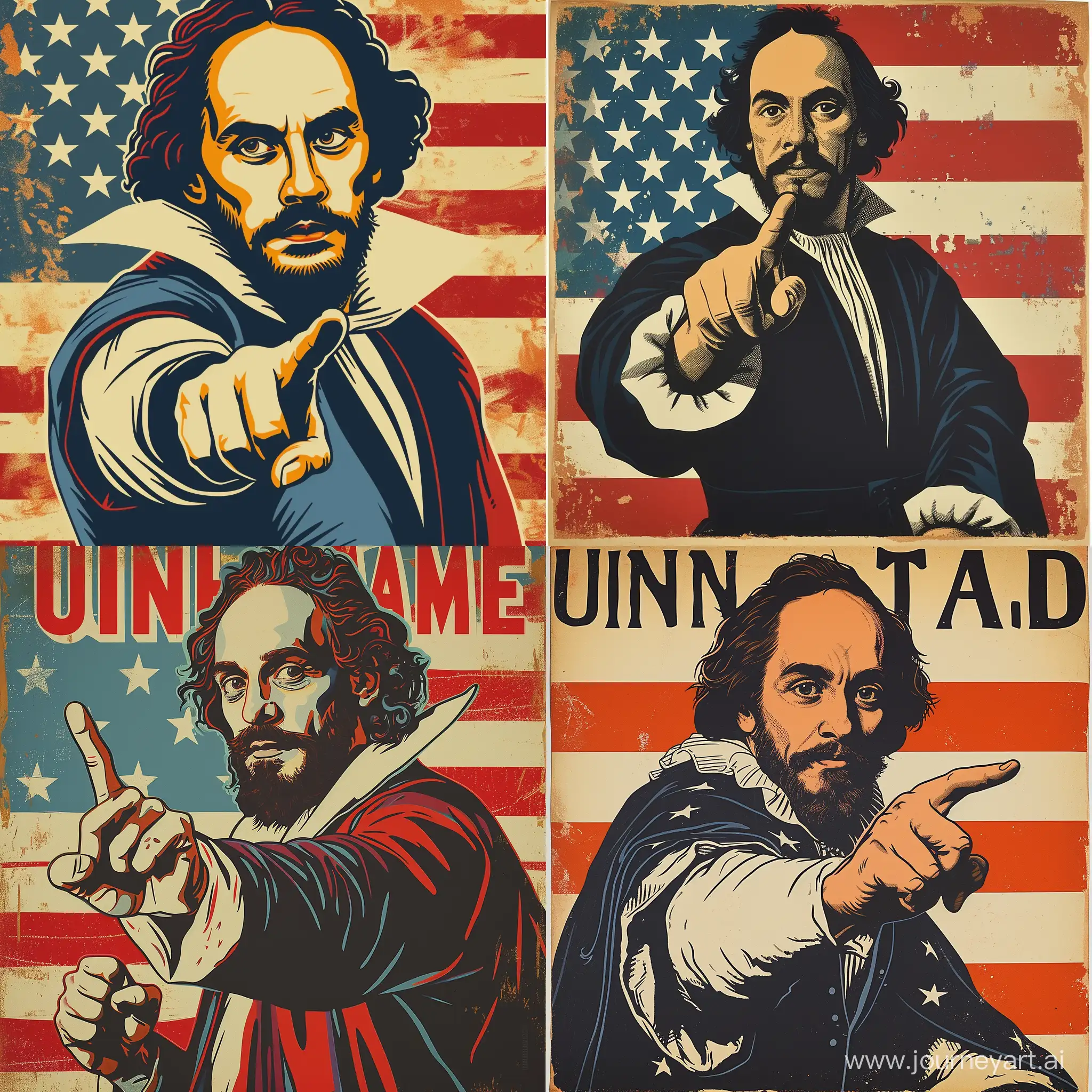 William Shakespeare points his finger at you in the style of the American poster "Uncle Sam"