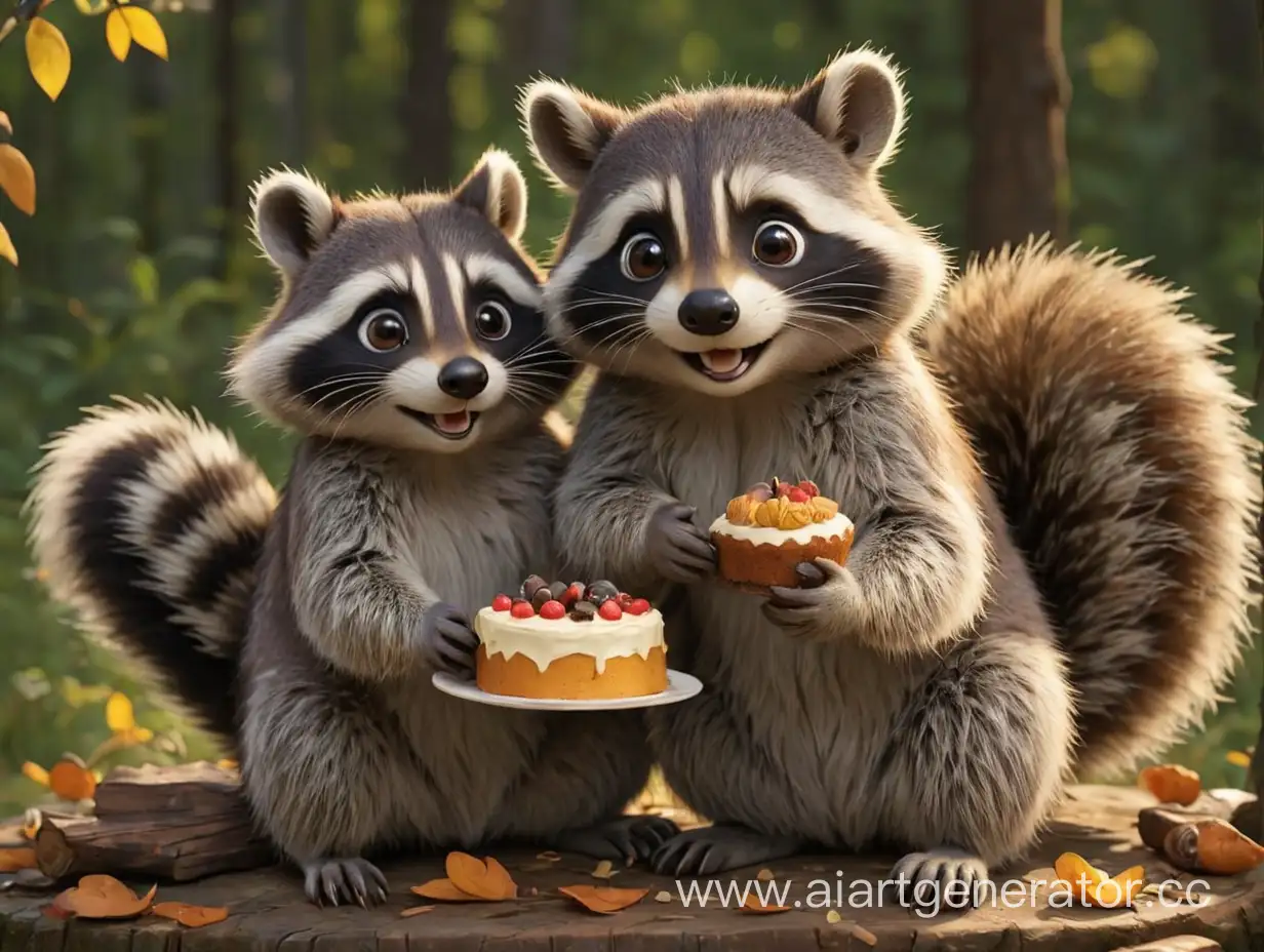 Adorable-Raccoon-Embracing-Squirrel-with-a-Cake