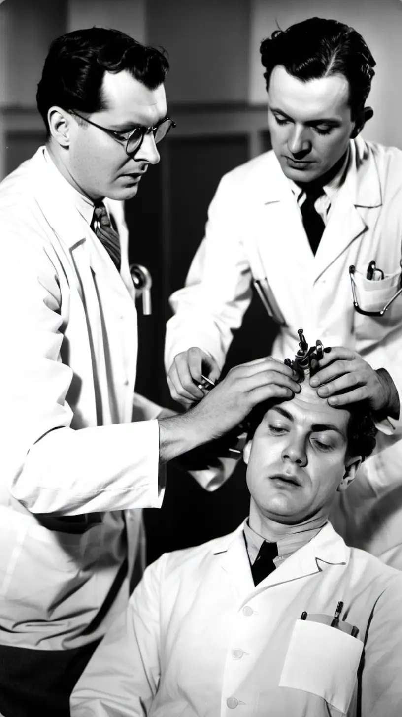 doctors in the 1940s performing a lobotomy