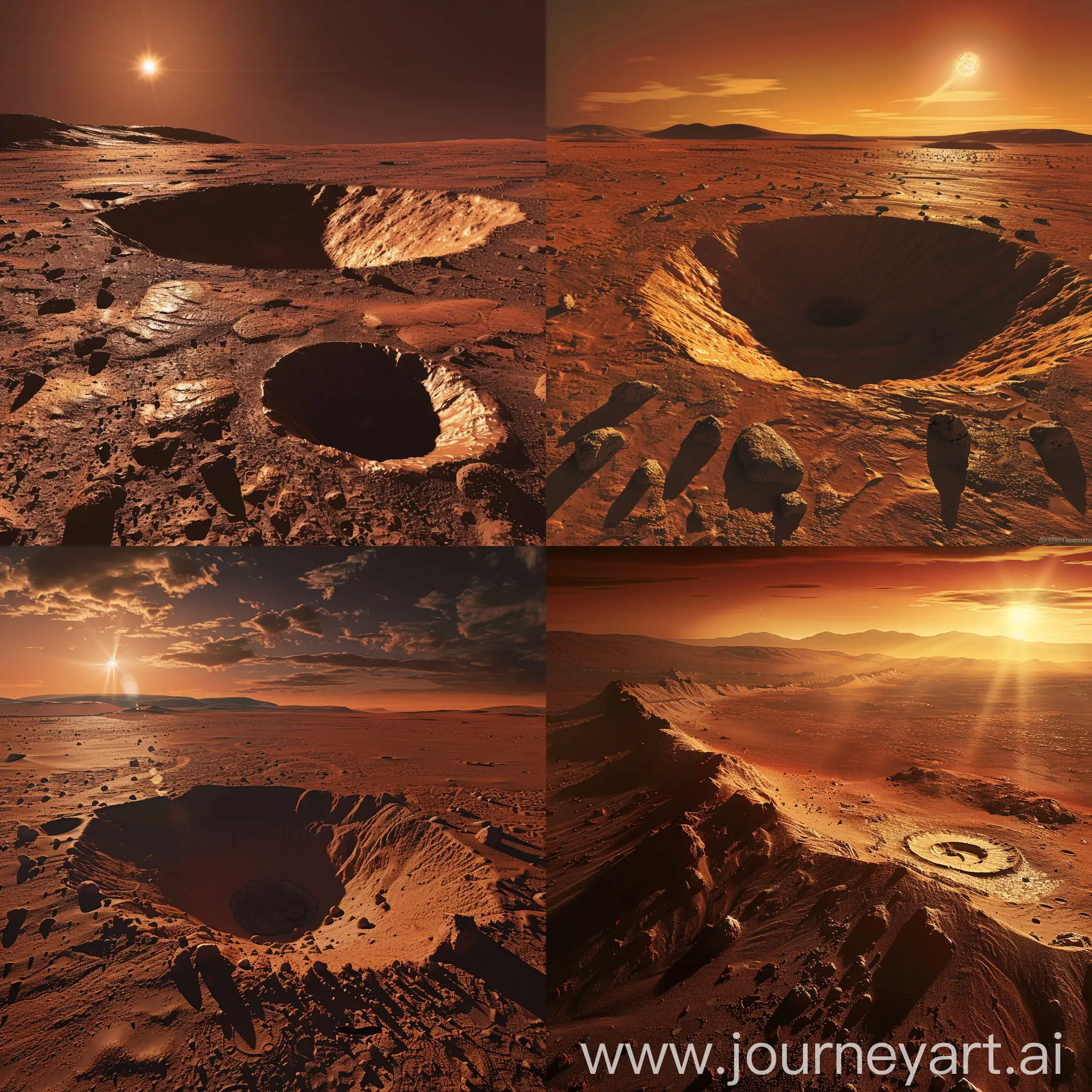 Majestic-Sunset-Landscape-of-Mars-with-Massive-Crater