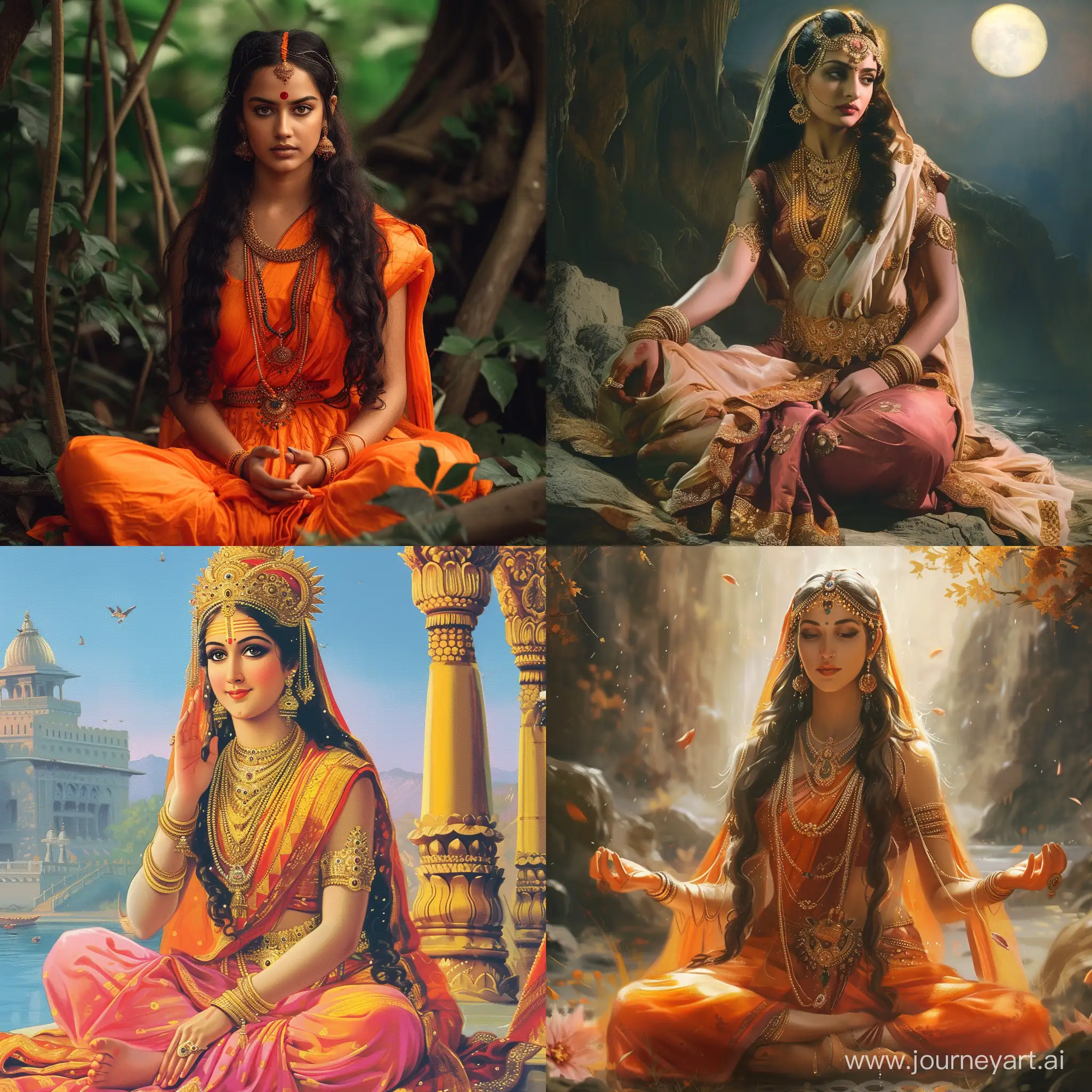 Serene-Depiction-of-Hindu-Goddess-Sita-in-Vibrant-Setting