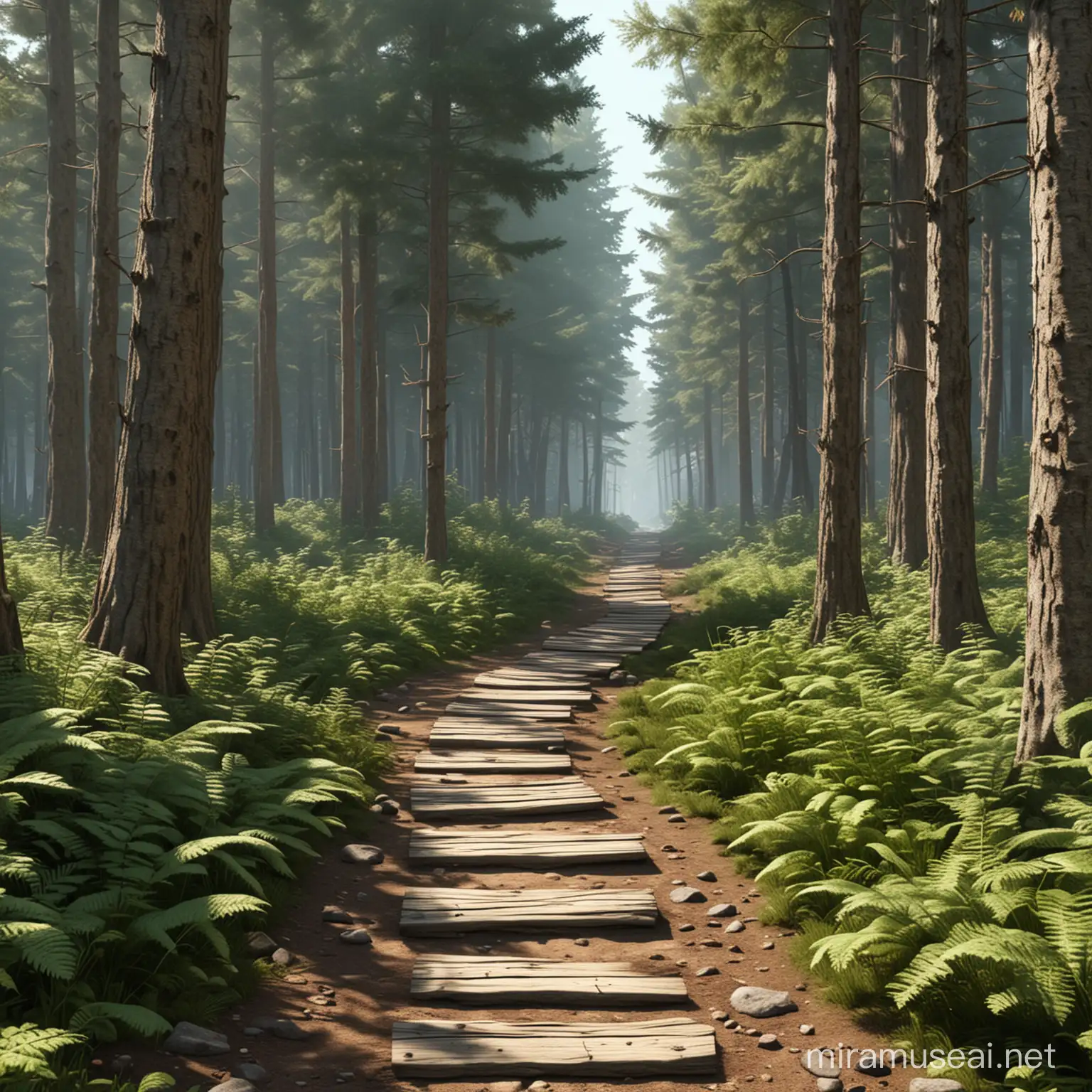 Vibrant Animated Forest Hiking Trail Exploration