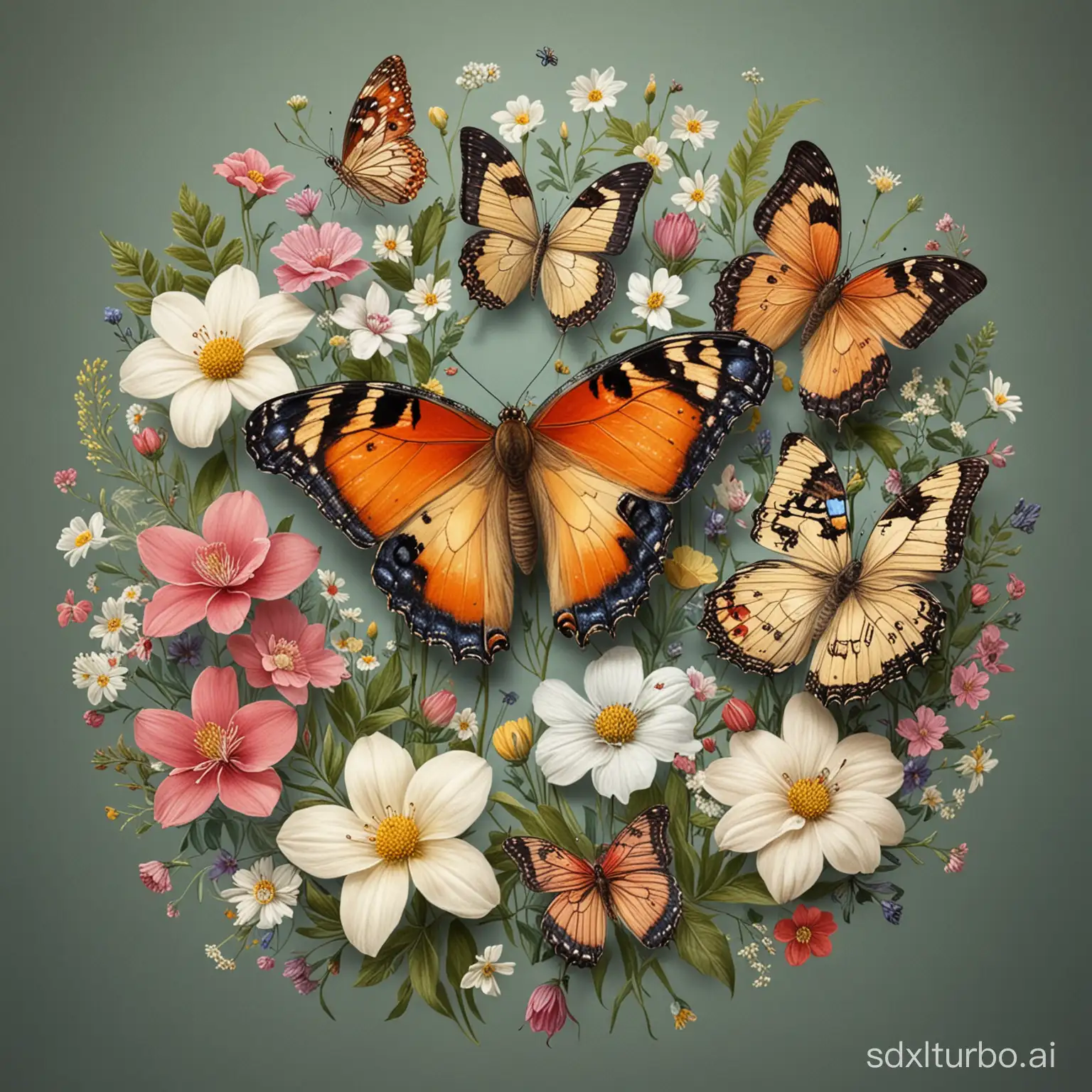 A fresh picture of a small number of butterflies and flowers