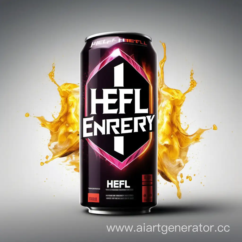 Сгенерируй оюложку для банки энергетика для геймров с названием HEFL energy из натуральных продуктов
