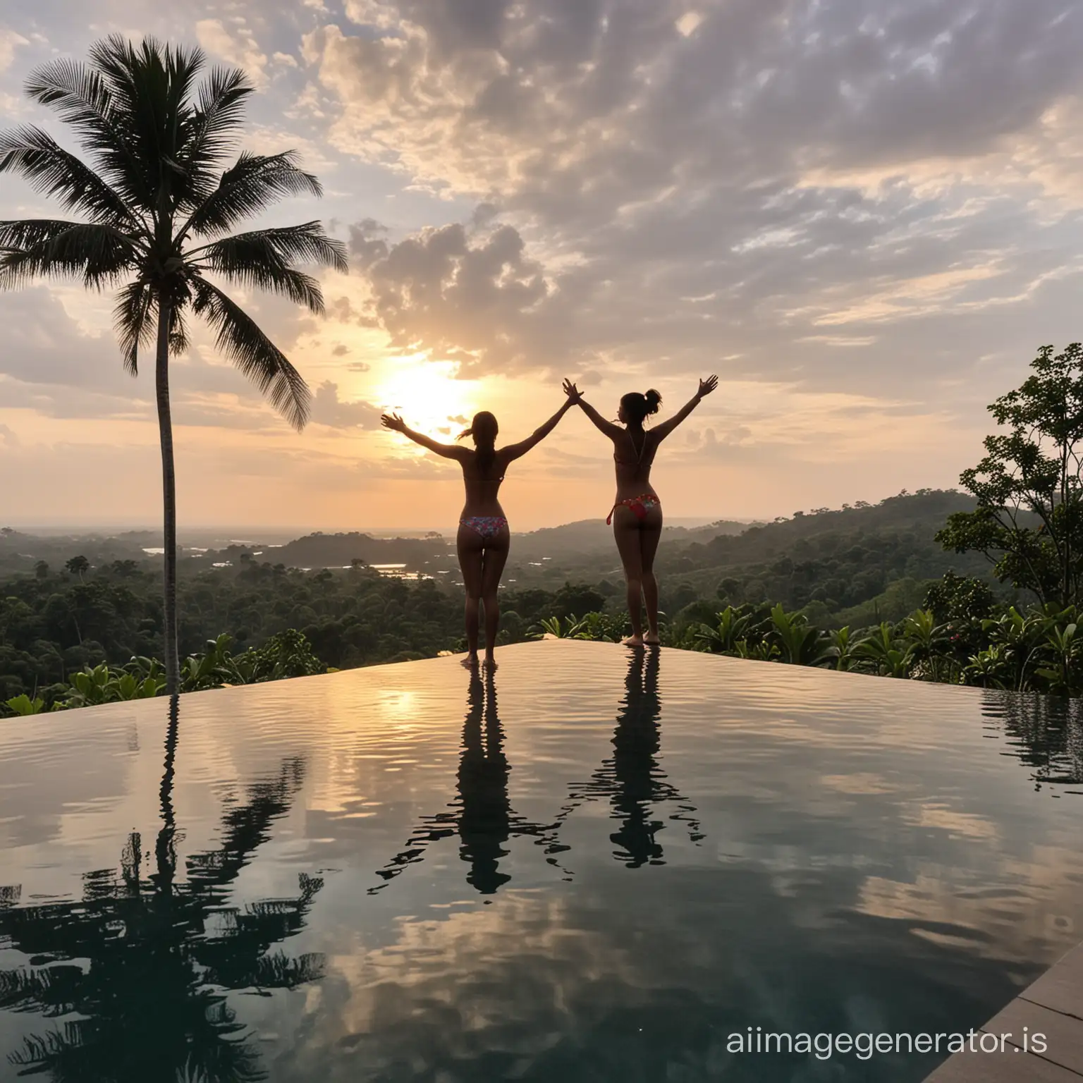 Sri-Lankan-Girls-Celebrate-Vacation-Near-Up-Country-at-Luxury-Infinity-Pool-During-Sunset