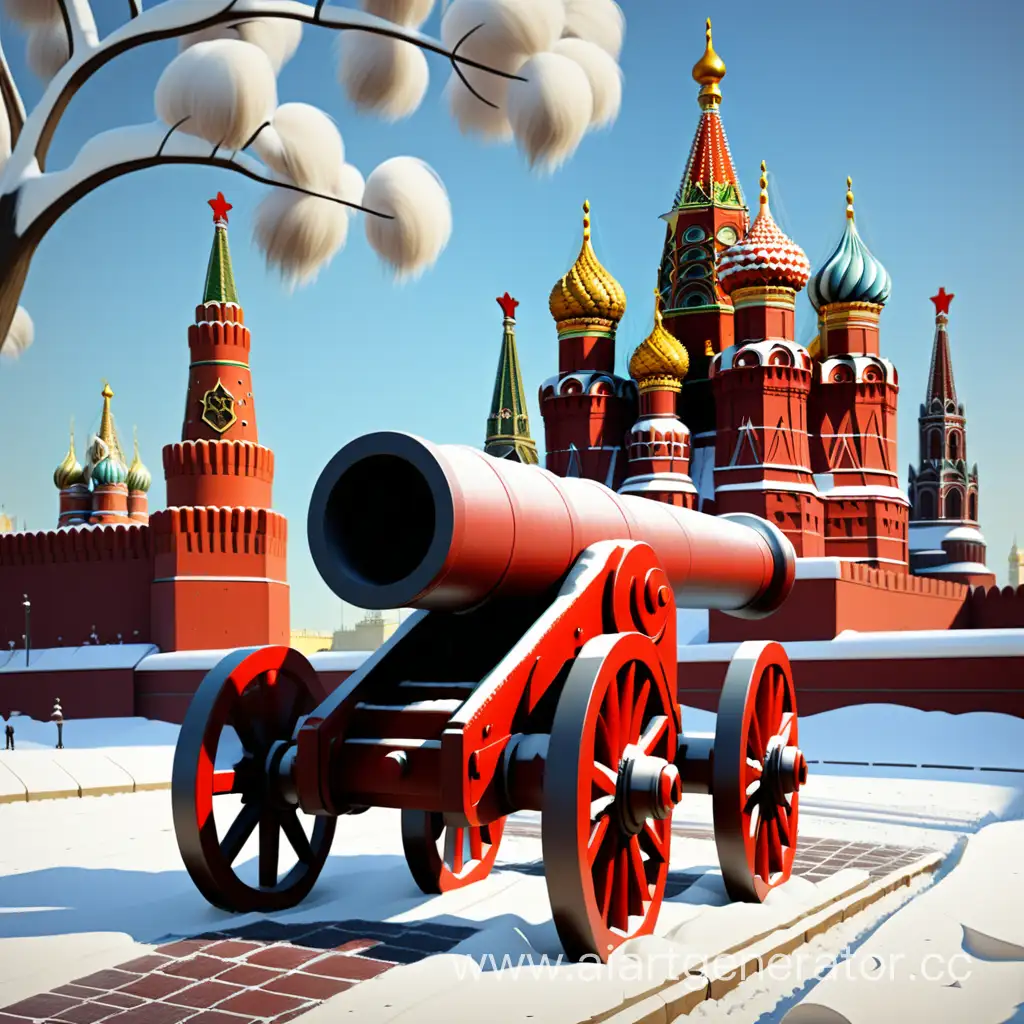 нарисуй арт Москва, царь пушка, кремль на фоне, в зимнее время, победа 