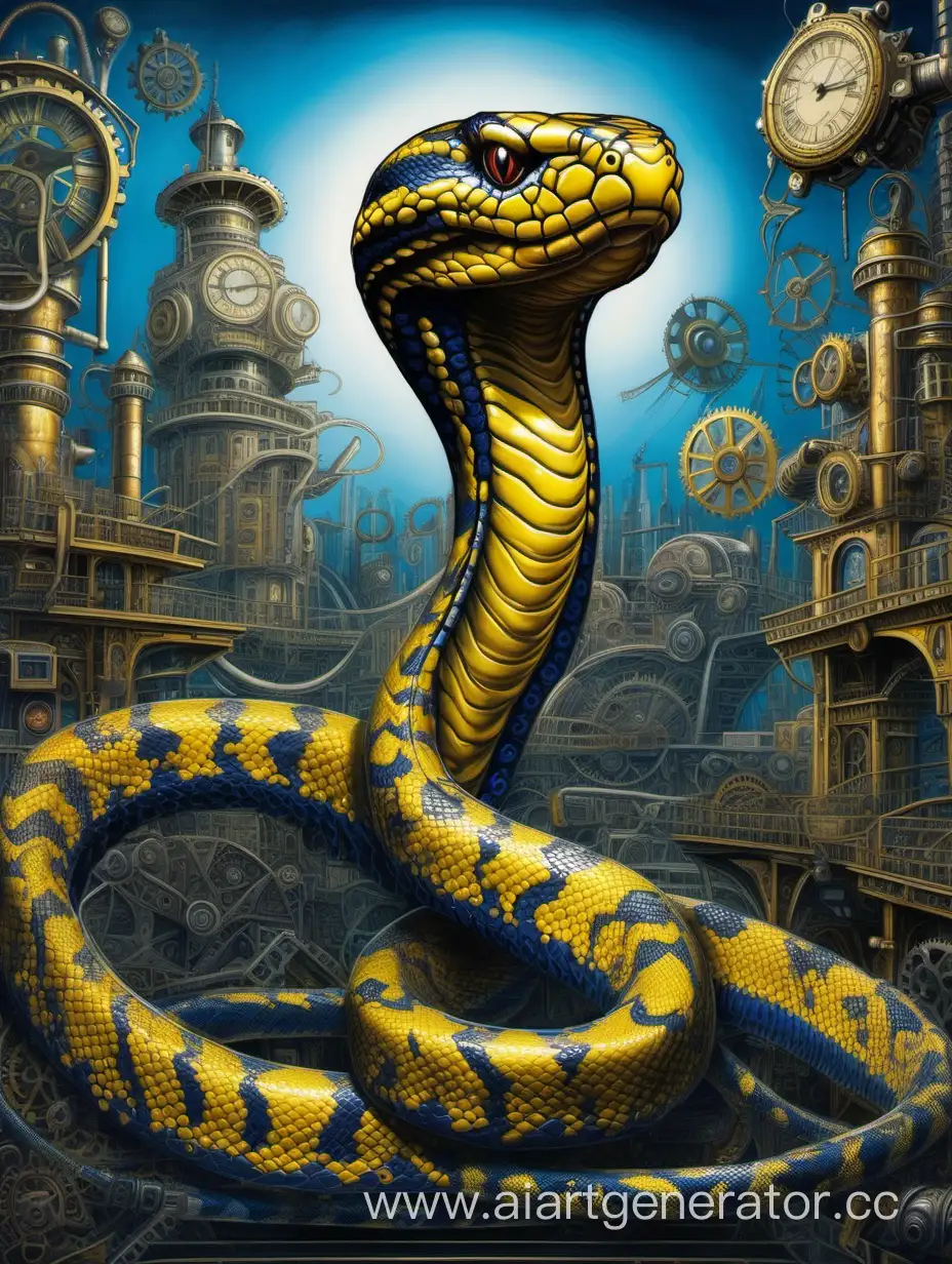[Picture content] In a futuristic setting, a stunning photorealistic painting captures the essence of a steampunk-style illustration. The painting showcases a majestic python snake, adorned with intricate gears and mechanical elements, against a backdrop of vibrant blue and yellow hues. The level of detail is extraordinary, with every scale and cog meticulously rendered. The scene is bathed in the warm glow of daylight, further enhancing the vivid and colorful nature of the artwork.   [Positive reminder] A breathtaking photorealistic painting in a futuristic steampunk style, featuring a mesmerizing python snake embellished with intricate gears and mechanical elements. The vibrant blue and yellow color scheme adds a striking contrast to the artwork, while the high level of detail showcases the artist's extraordinary skill. The painting captures the essence of daylight, radiating a warm and inviting atmosphere. This masterpiece is a must-see for art enthusiasts seeking a colorful and visually stunning experience. High-definition image, high-quality artwork, highly detailed, sharp focus, vibrant colors, captivating, intricate, mesmerizing, skillful, detailed scales, mechanical elements, extraordinary, breathtaking, vivid, warm glow, inviting atmosphere, futuristic, steampunk style, blue and yellow color scheme, daylight.   [Reverse reminder] Cartoonish, low-quality, pixelated image, dull colors, blurry, distorted proportions, missing scales, missing gears, poorly rendered, low-resolution, grainy, unimpressive, discolored, unappealing, off-putting, distorted perspective, unprofessional, distorted shapes, unattractive, haphazardly done, poorly executed, sloppy, amateurish, lackluster, unrefined, uninteresting, poorly defined, unpolished, unremarkable.   [Parameters] Sampling method: DPM   SDE Karras; Sampling steps: 12; CFG Scale: 6; Seed: 874562315; Optimal aspect ratio: 3:2