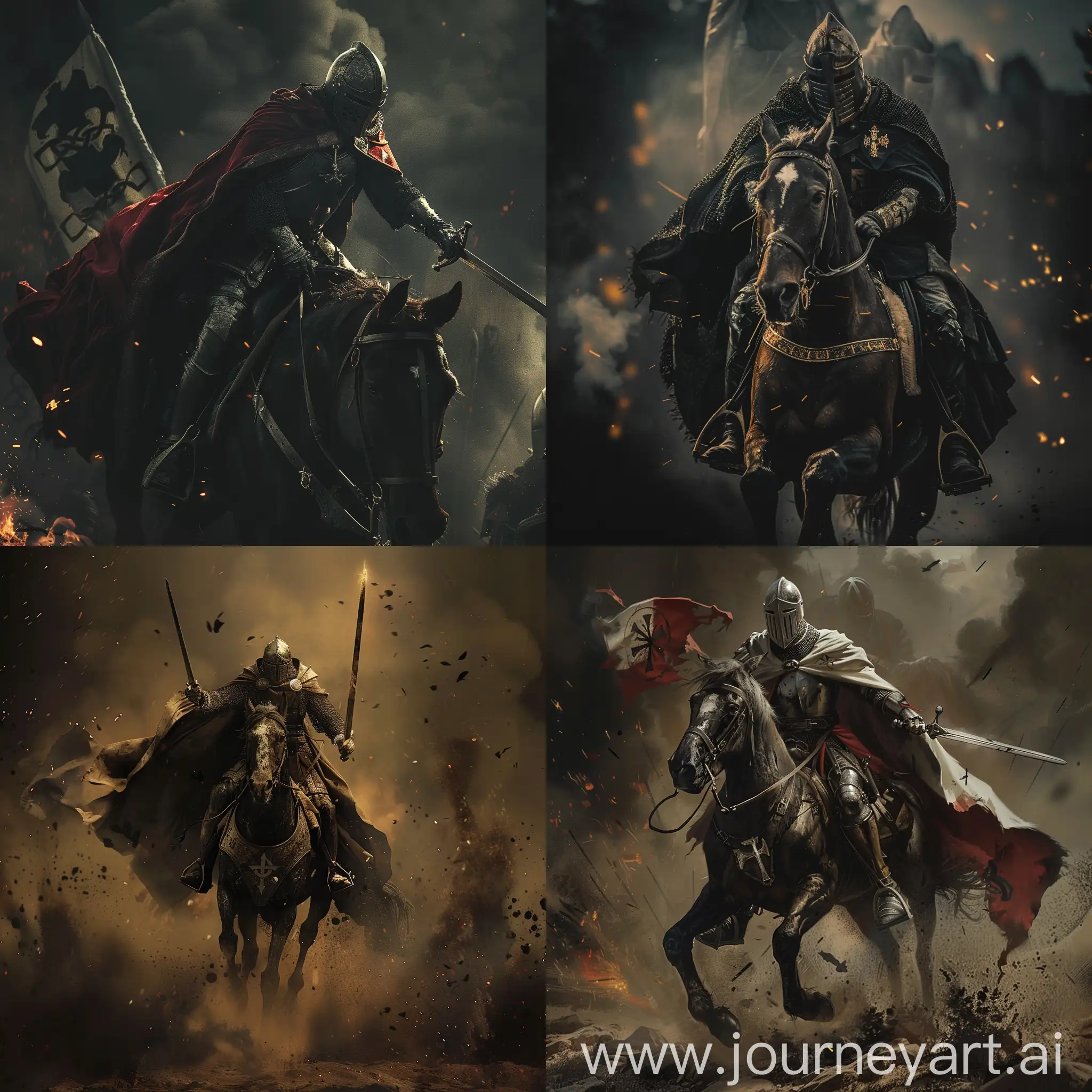 Templar paladin medieval era on horseback in combat full hd good brightness with high details, dark suspense atmosphereTemplar paladin medieval era on horseback in combat full hd good brightness with high details, dark suspense atmosphere