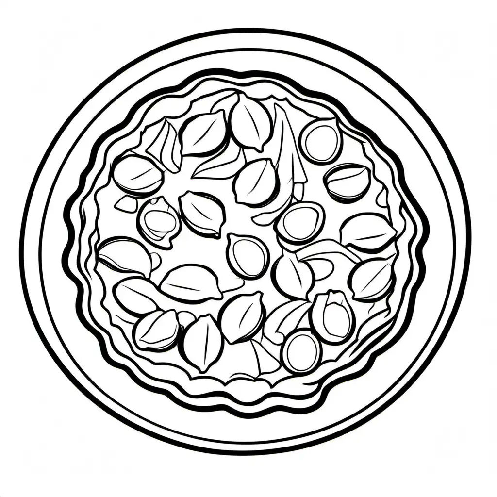 Quiche food bold line and easy without background, Coloring Page, black and white, line art, white background, Simplicity, Ample White Space. The background of the coloring page is plain white to make it easy for young children to color within the lines. The outlines of all the subjects are easy to distinguish, making it simple for kids to color without too much difficulty