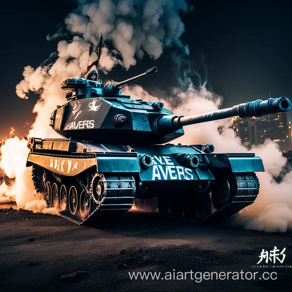 Парень игрок в видеоигры косплей на тему танков темный фон дым красивая надпись AvErS亗AVE亗