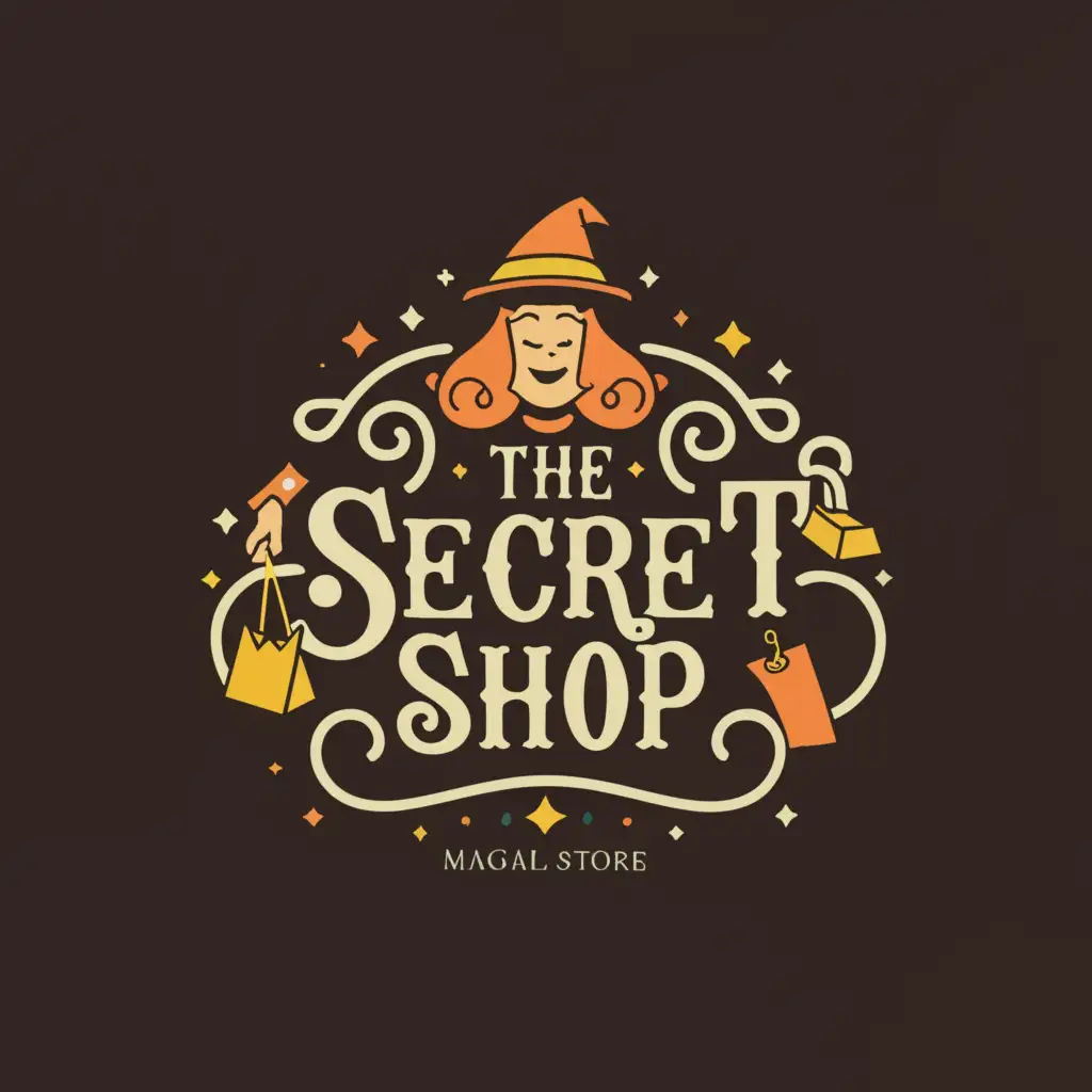 a logo design,with the text "The Secret Shop", main symbol:A person who buys things and becomes happy on a black background,Moderate,clear background