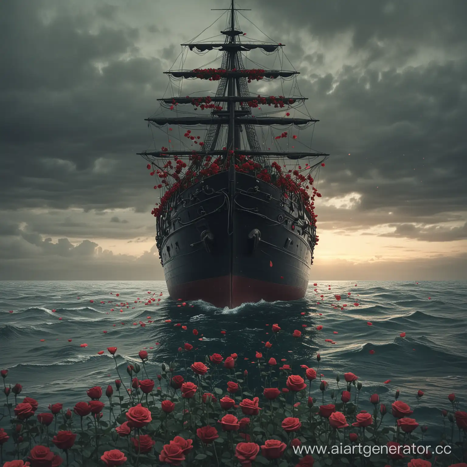 nmixx song run for roses: ship without people in the sea with a lot of roses