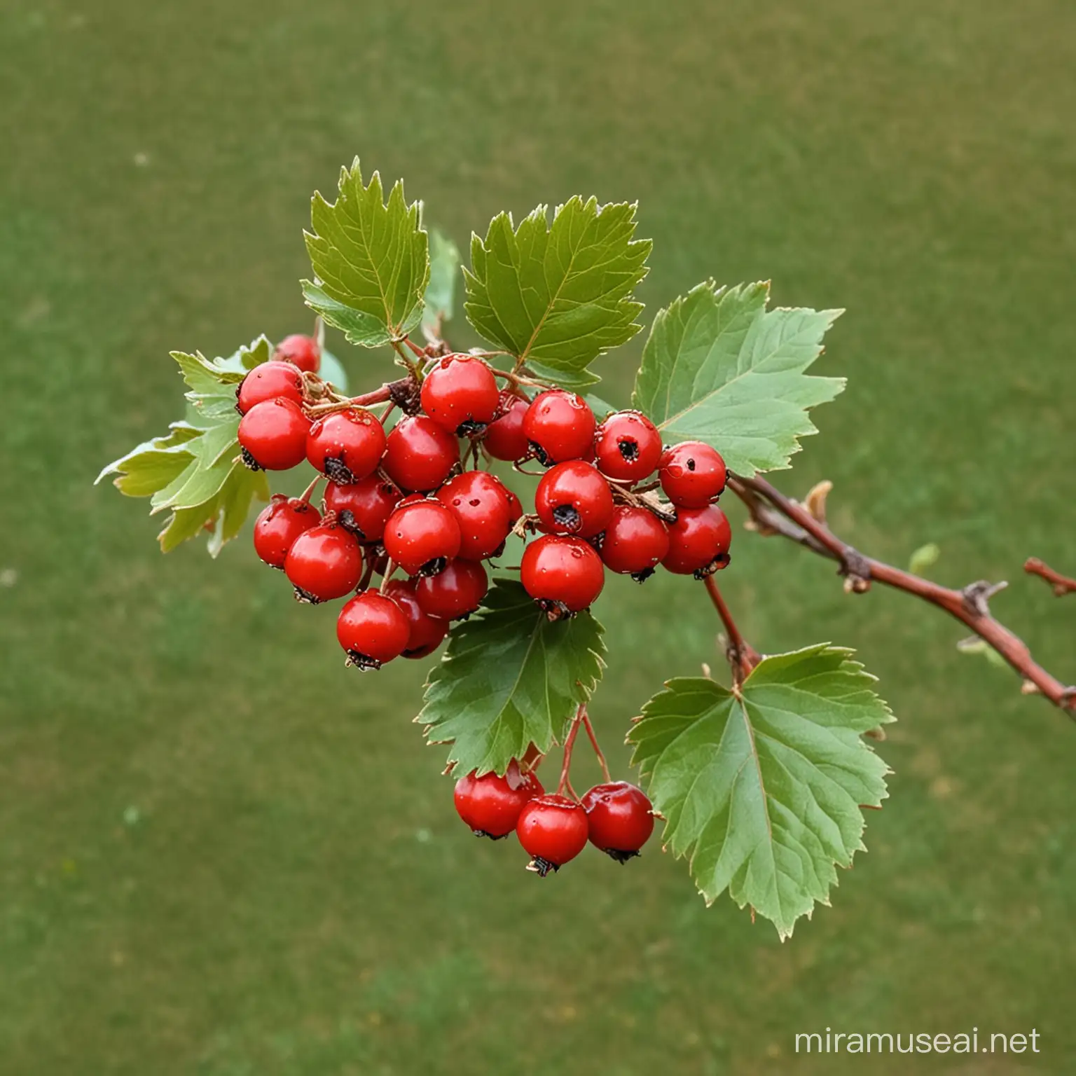 Vibrant Hawthorn Berry Cluster Against Autumn Foliage