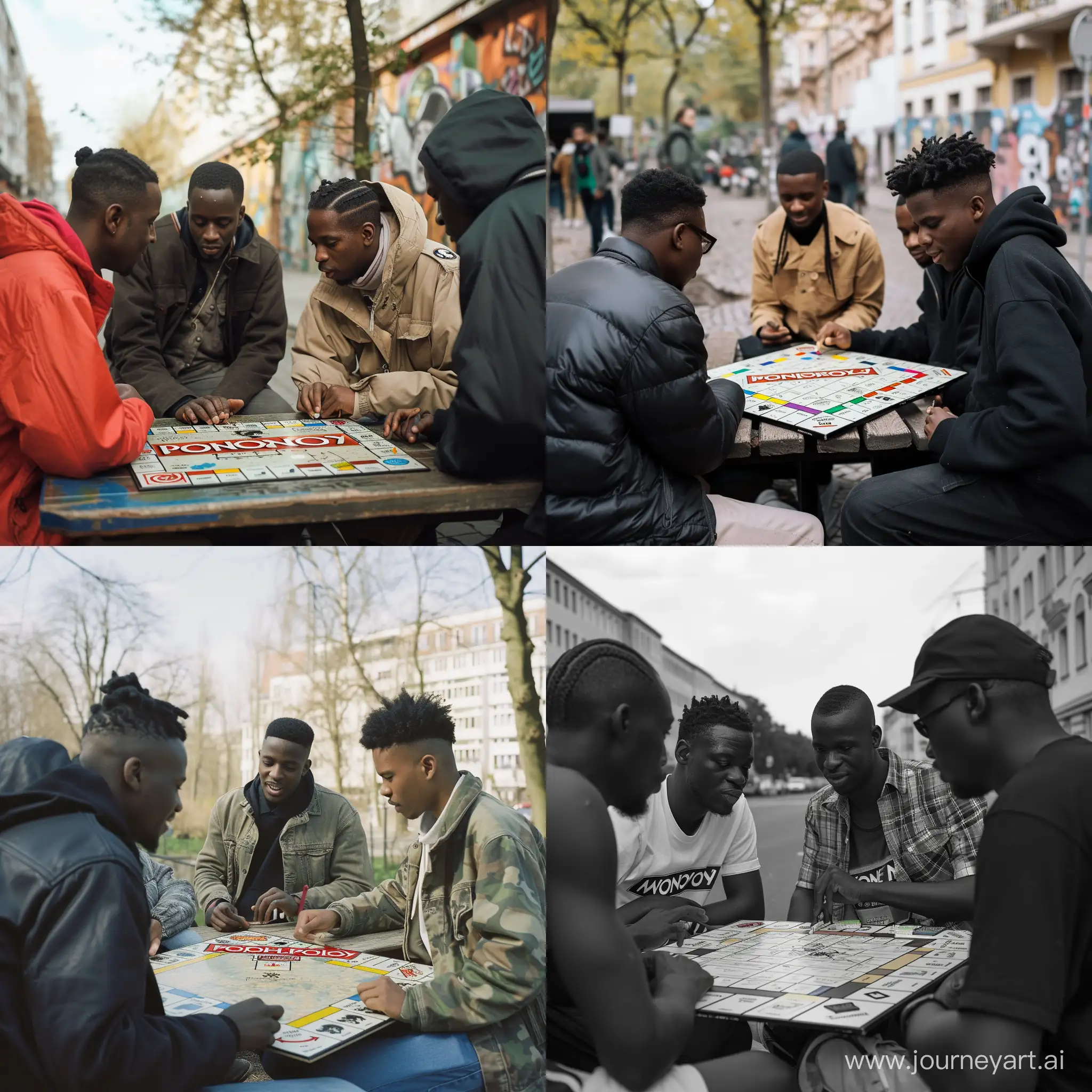 4 black guys playing monopoly in Berlin