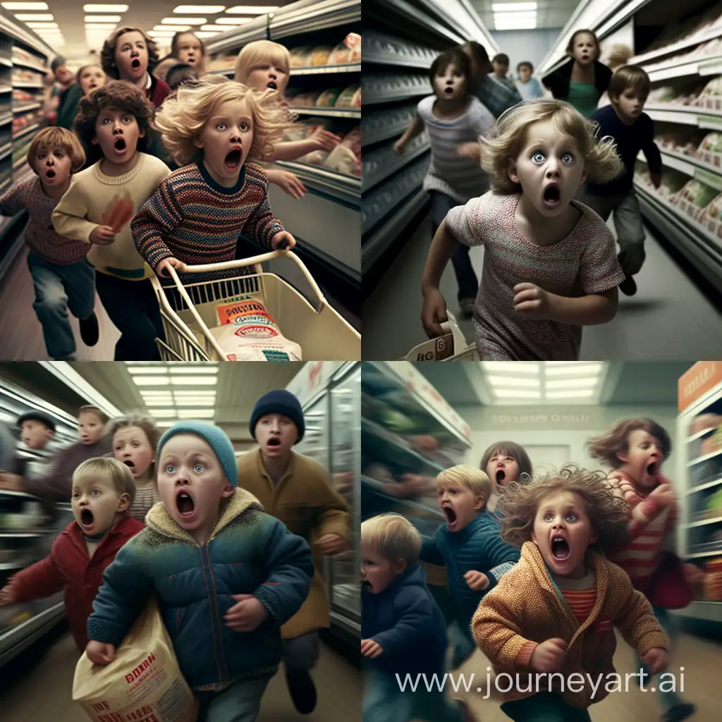 Children rushed into the supermarket