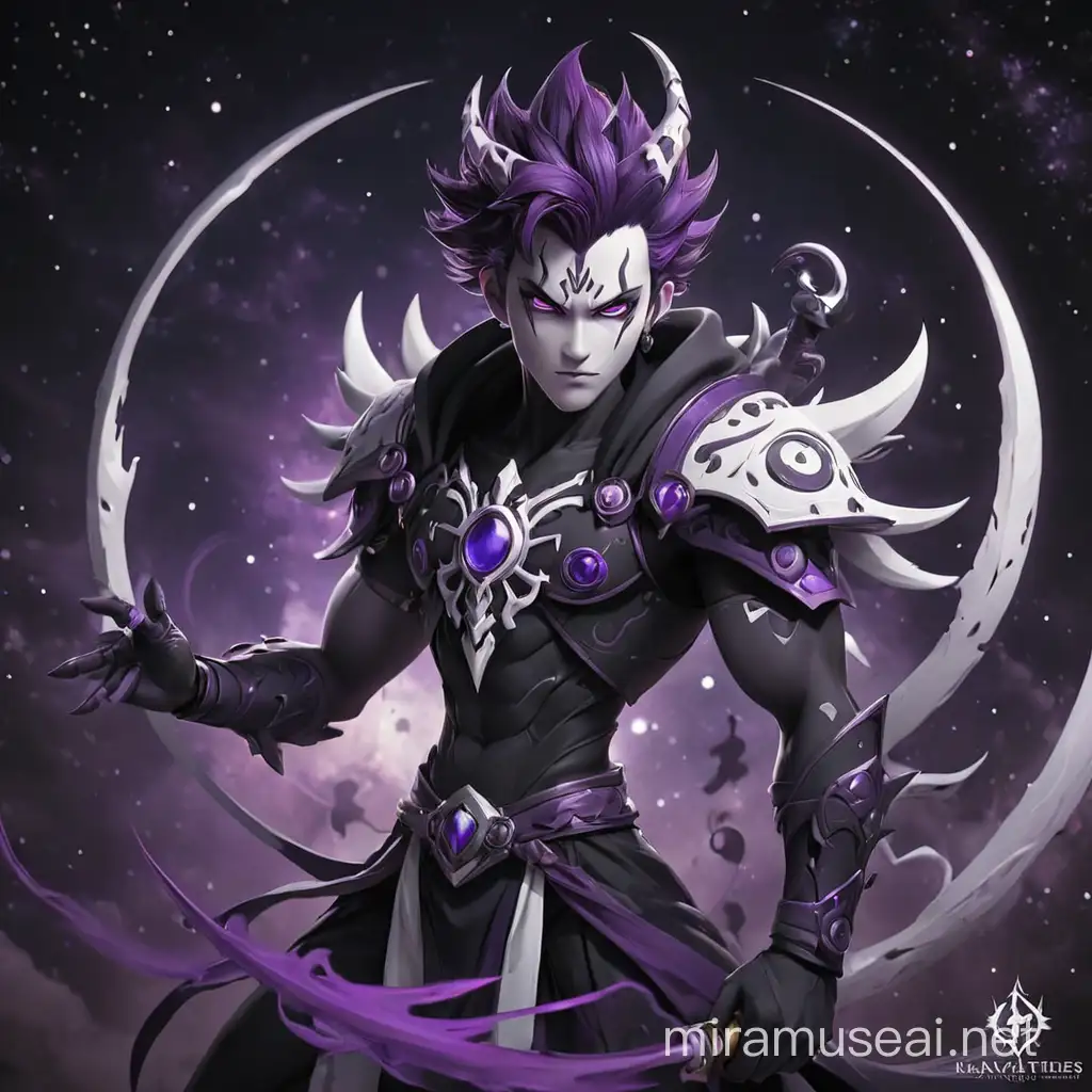 Male Celestial Raka in Black and White with Purple Accents Heartless Logo Design