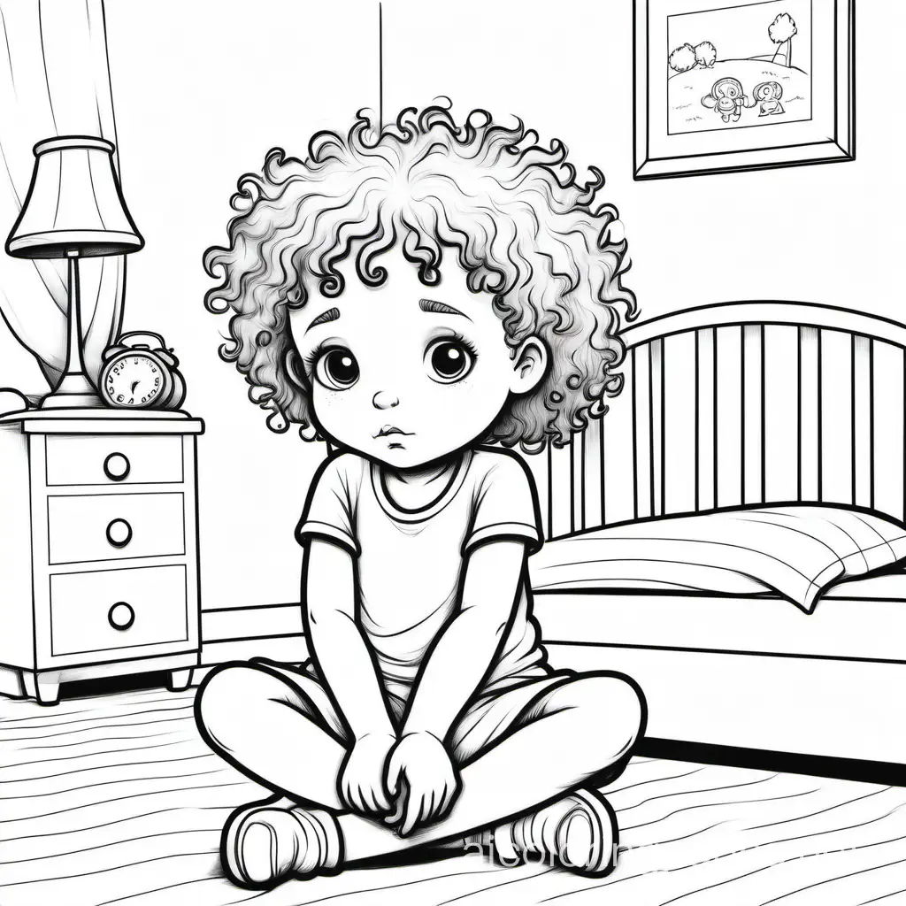 Lonely-Curly-Haired-Girl-Coloring-Page-Expressive-Black-and-White-Line-Art