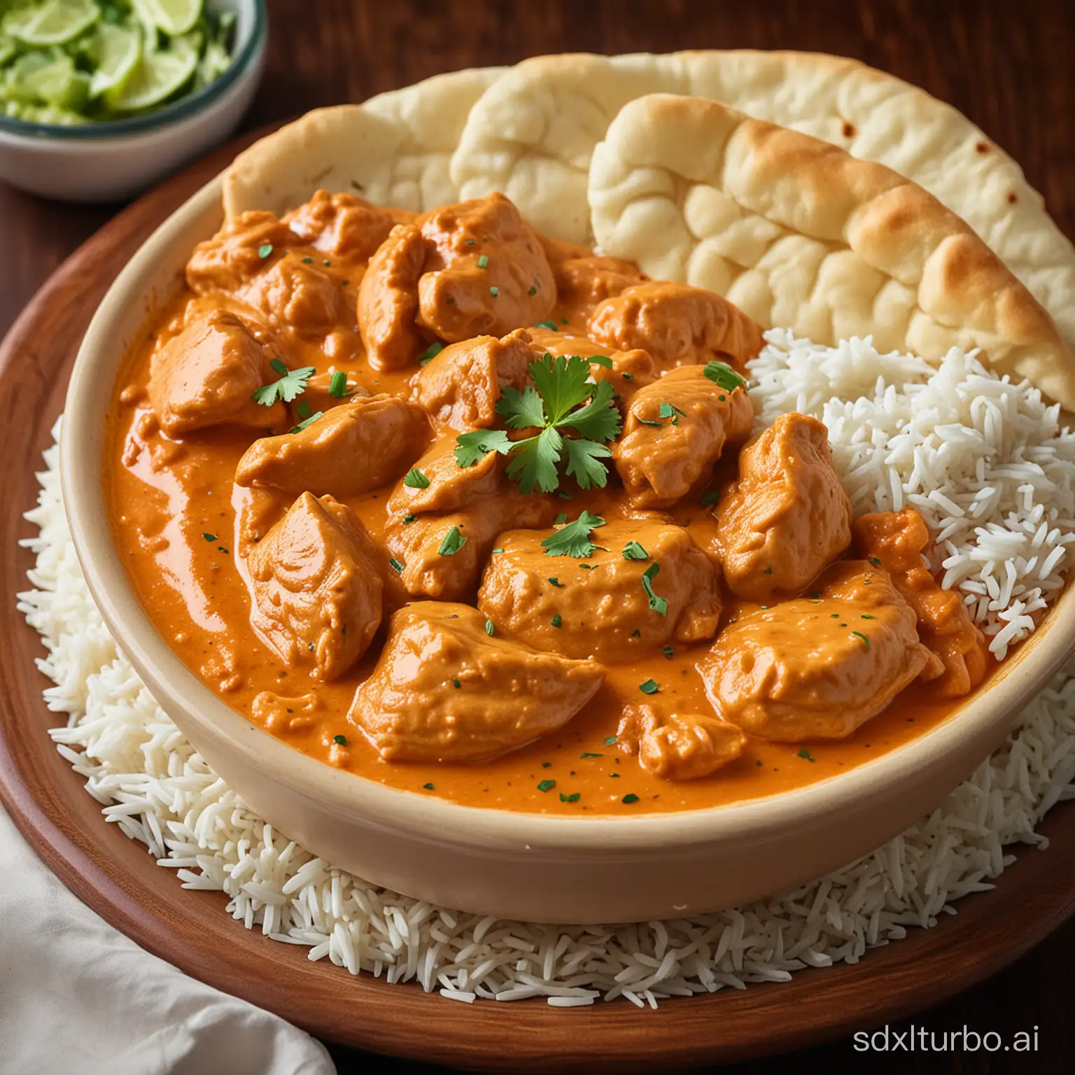 Savory-Butter-Chicken-Feast-with-Naan-Bread-and-Basmati-Rice