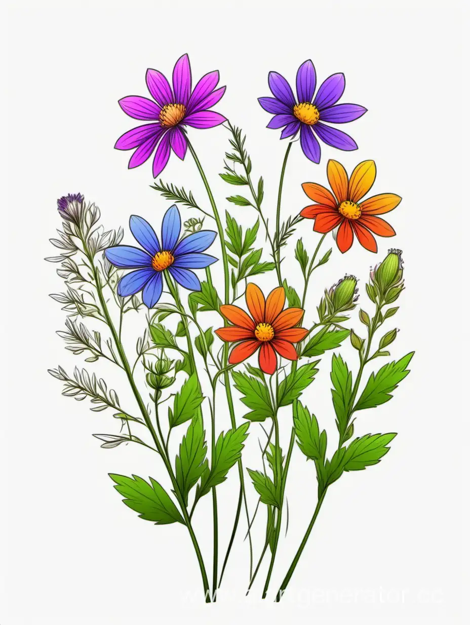 Vibrant-Wildflower-Cluster-Unique-4K-Botanical-Lines-Art-on-White-Background