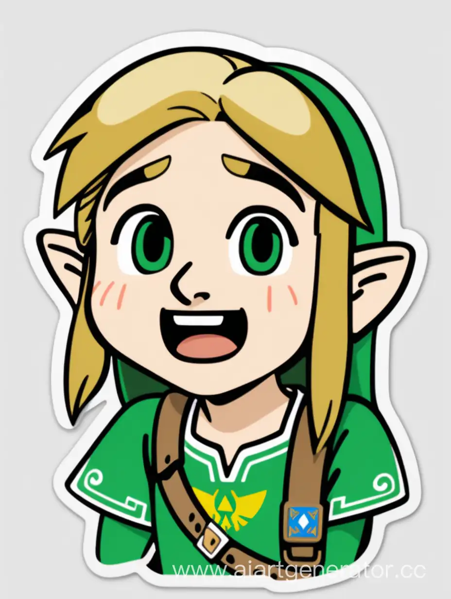 Sticker, Funny, Zelda, Laught, Close Look, Face, clear background, green background, Solid Background