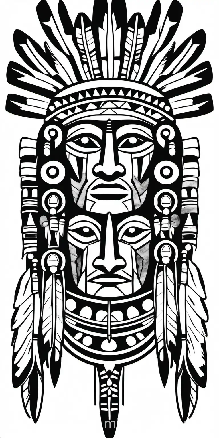 Simple Black and White Line Drawing of an American Indian Totem Pole