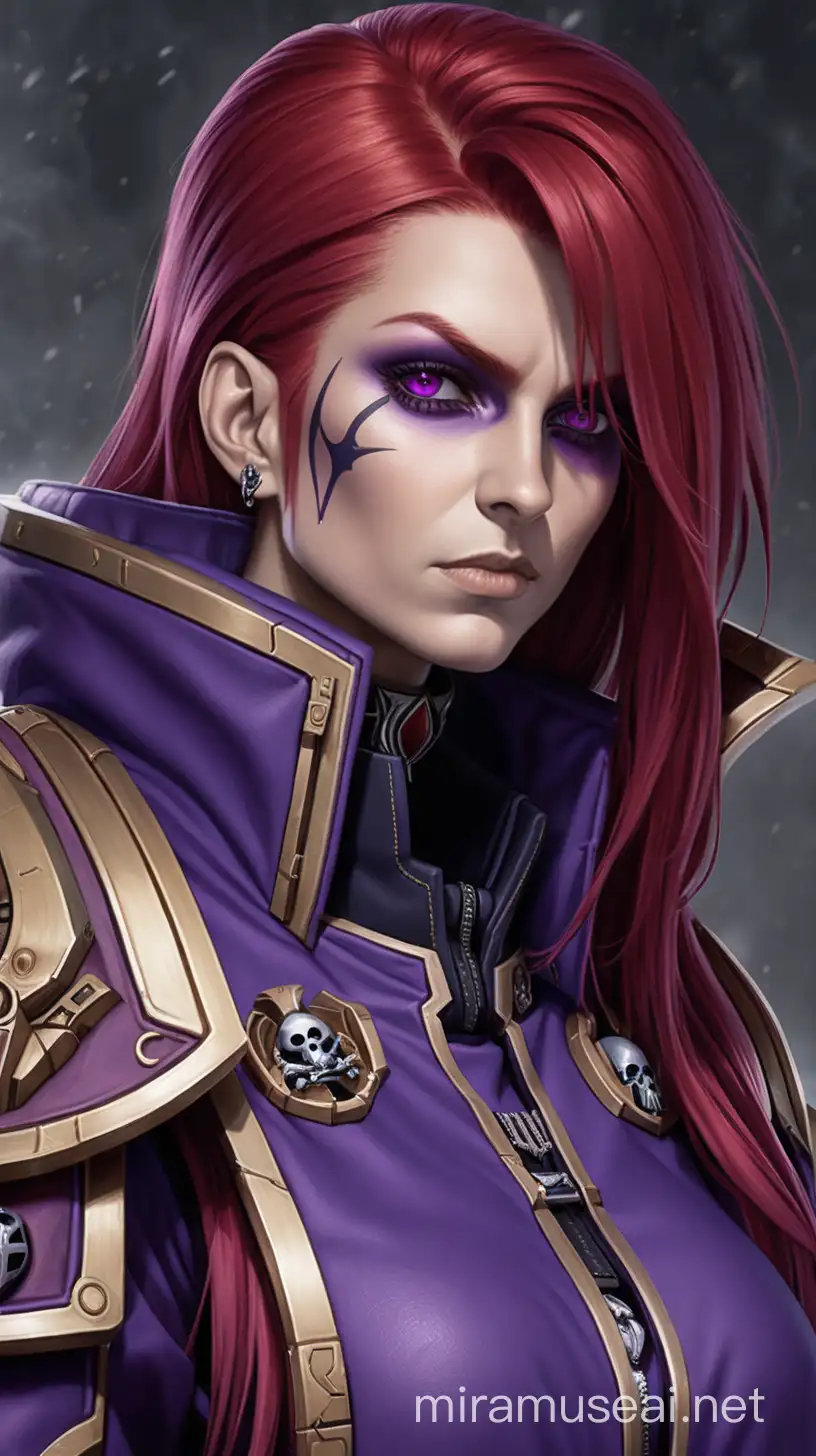 Warhammer 40K, psyker, red hair, female, portrait, purple clothing
