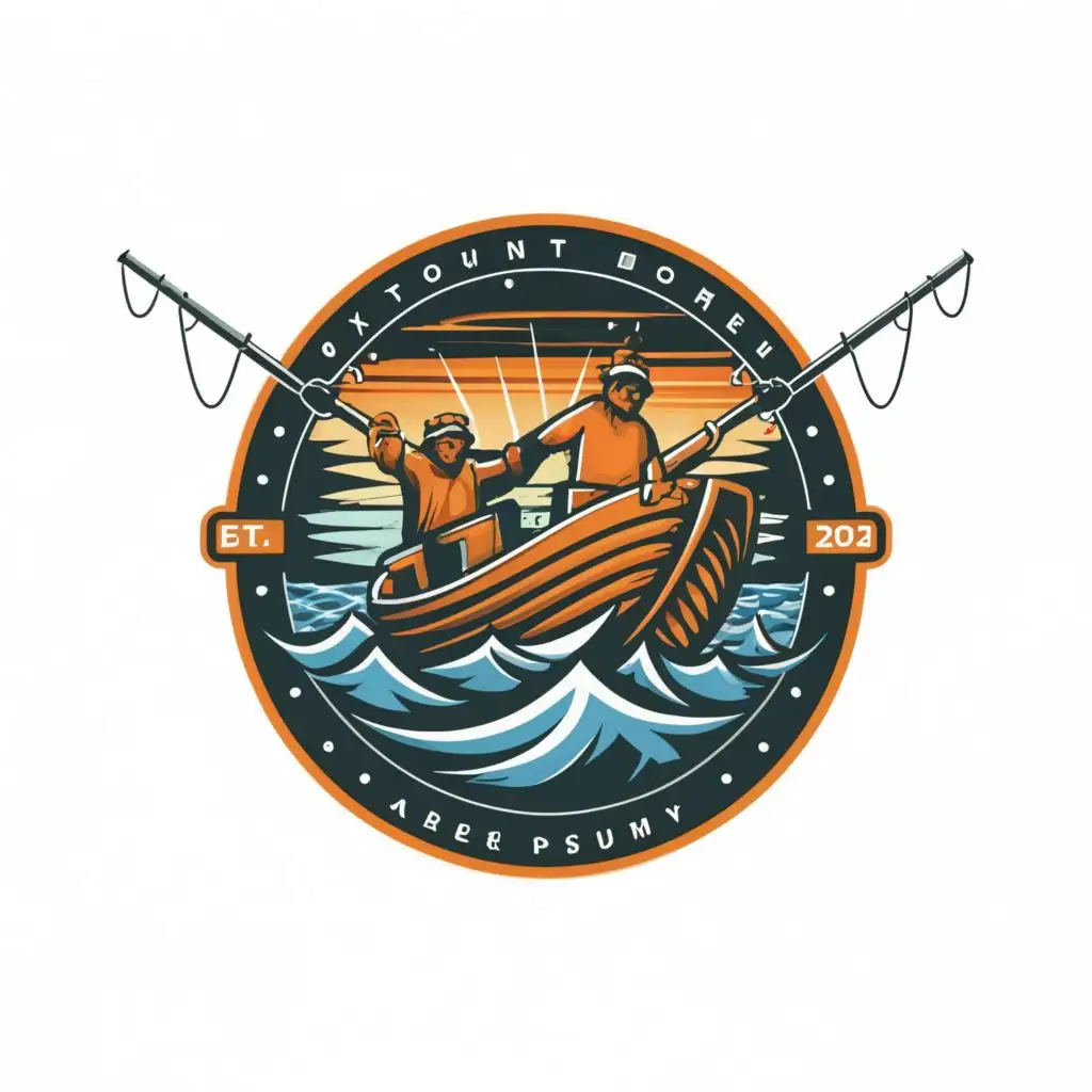 logo, logo,  t-shirt vector   a group of fishermen on a fishing boat out in the ocean  no words white background  , no words, ultra Detailed, ultra sharp narrow outlined image, no jagged edges, vibrant neon colors, typography, , with the text ".", typography