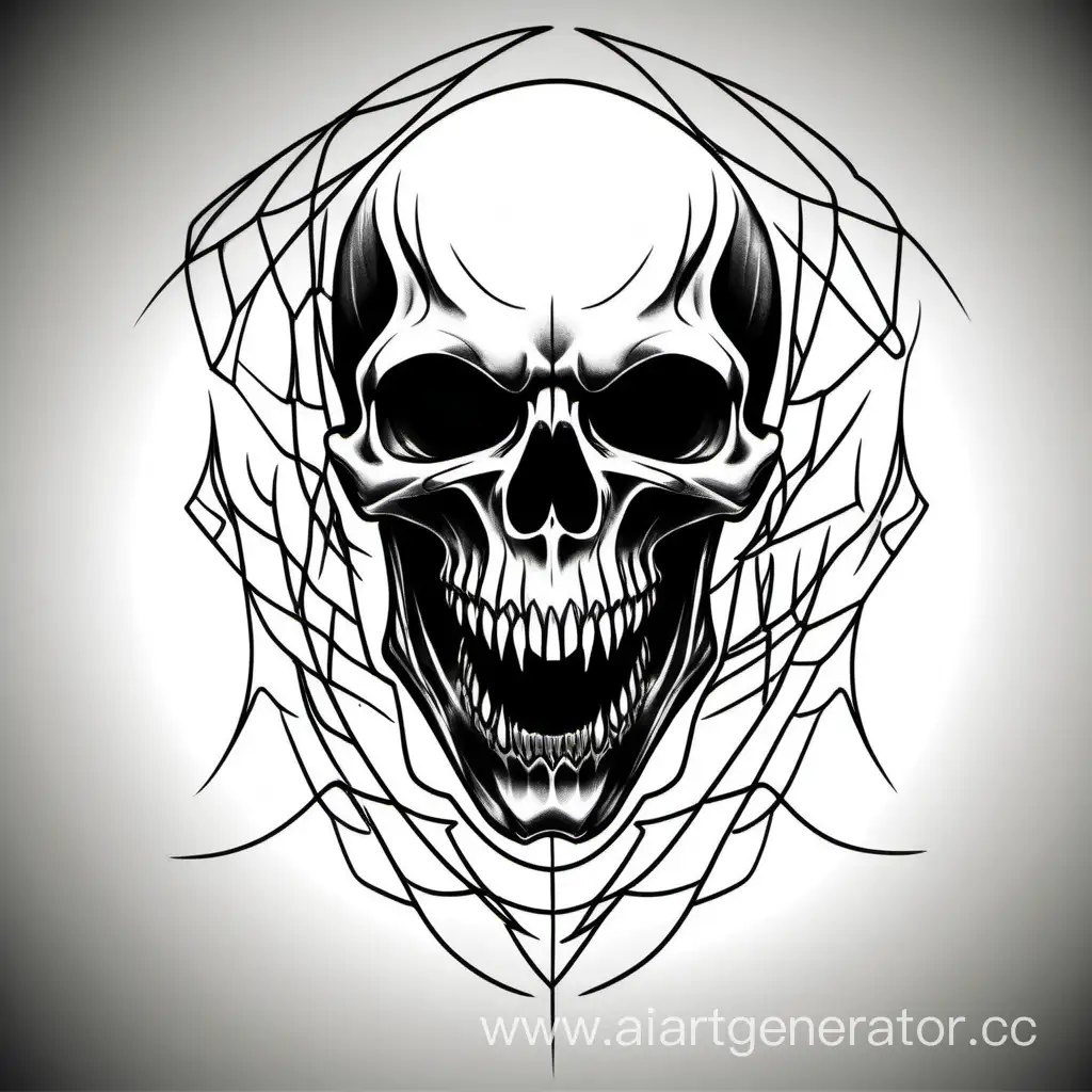 Menacing-Black-Skull-Tattoo-Outline-with-Open-Mouth-and-Fangs
