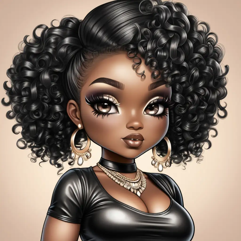 black beautiful glamorous curvy chibi style woman 