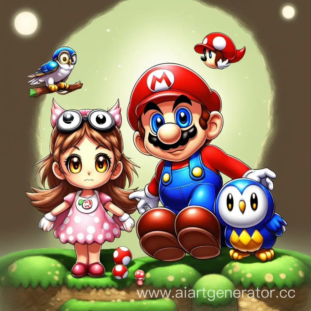 Owl girl and Mario