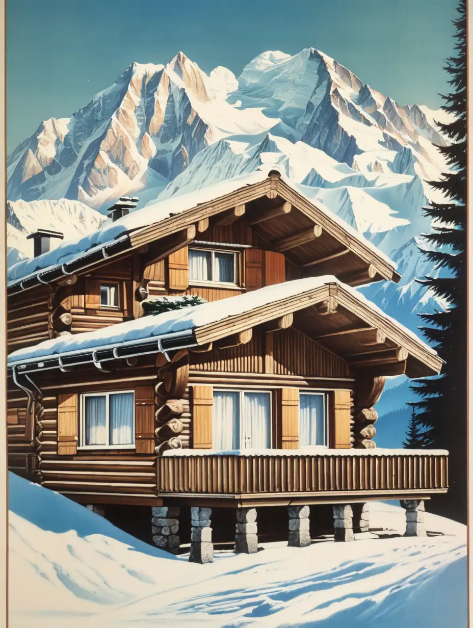 Retro Wooden Chalet with Mont Blanc Scenery