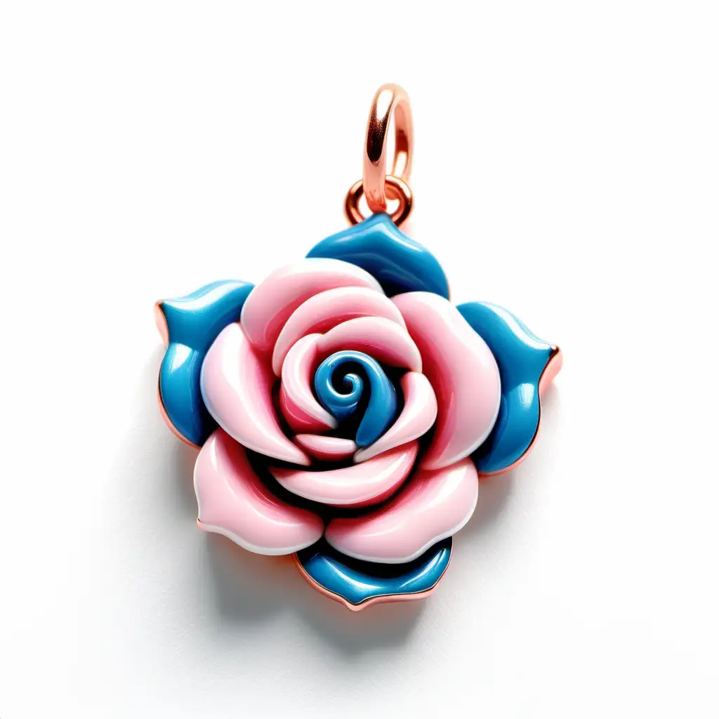 rose charm, white background, pink and blue