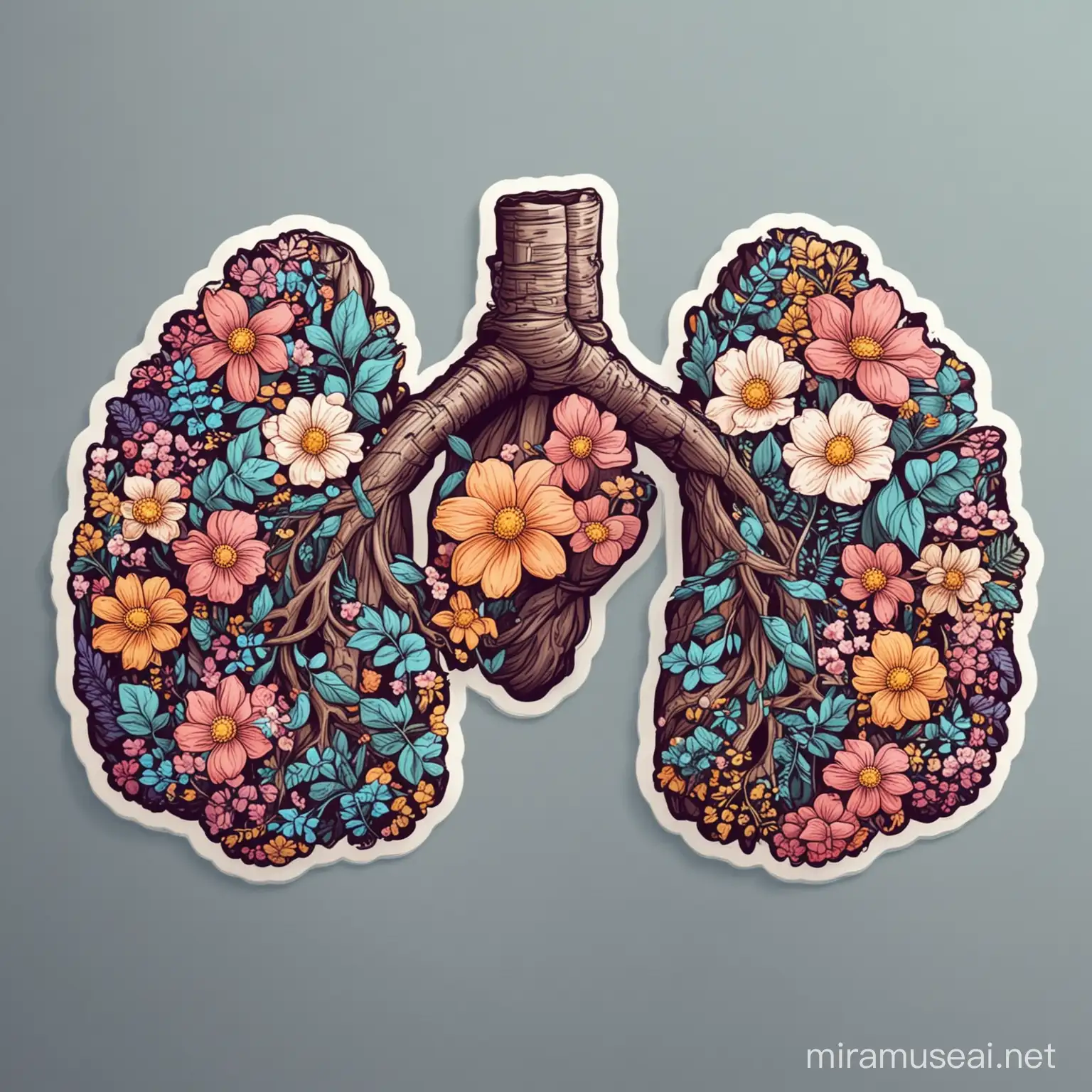 lungs in flowers, vector, sticker.