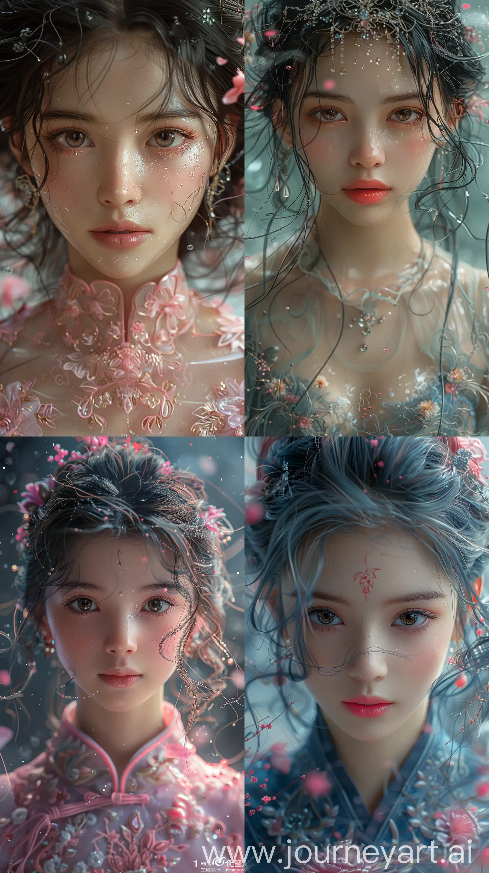 best quality,super delicate,illustration,extremely delicate and beautiful,dynamic angle,tosca and pink highlights,legendary Indonesian Dragon Queen,1 girl,Kebaya,complex details,beautiful and delicate eyes,dark grey eyes,brown pupils,delicate face,upper body,messy floating hair,focus --s 750 --ar 9:16