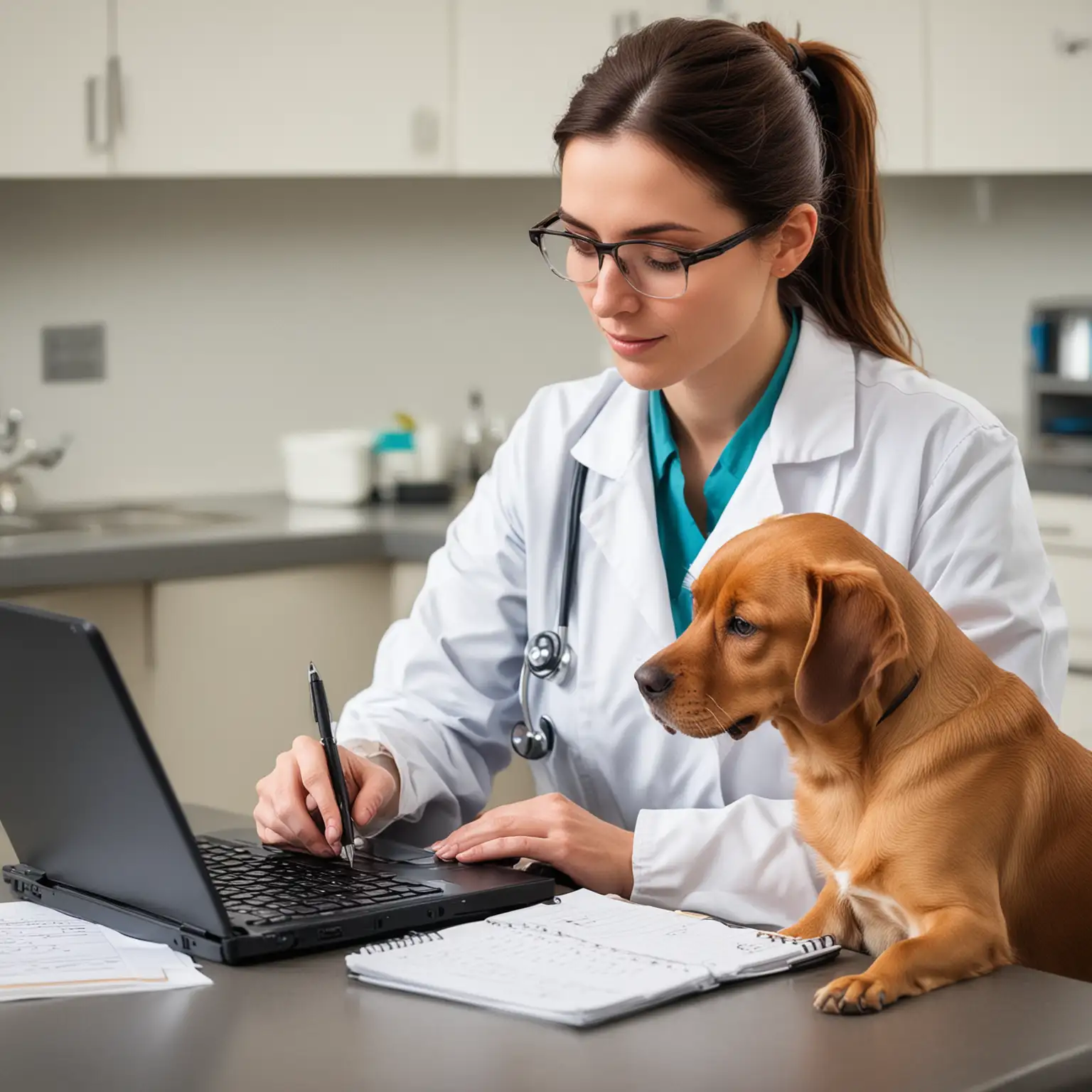 veterinarian typing notes