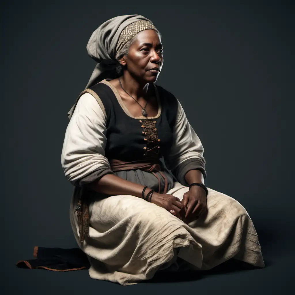 Historical Portrait Black Elderly Woman in 15th Century Attire Gazing Left