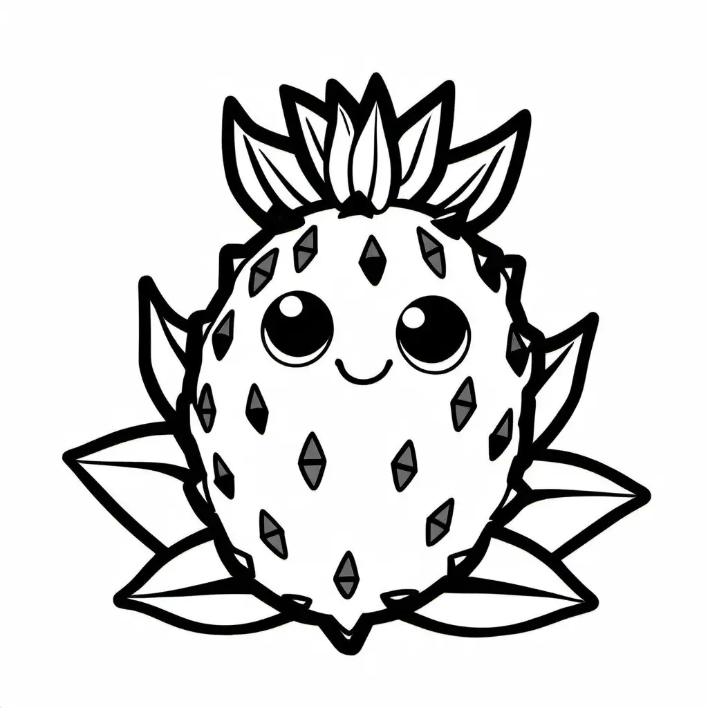 dragon fruit, cartoon crayon style, white background, Coloring Page, black and white, line art, white background, Simplicity, Ample White Space. The background of the coloring page is plain white to make it easy for young children to color within the lines. The outlines of all the subjects are easy to distinguish, making it simple for kids to color without too much difficulty