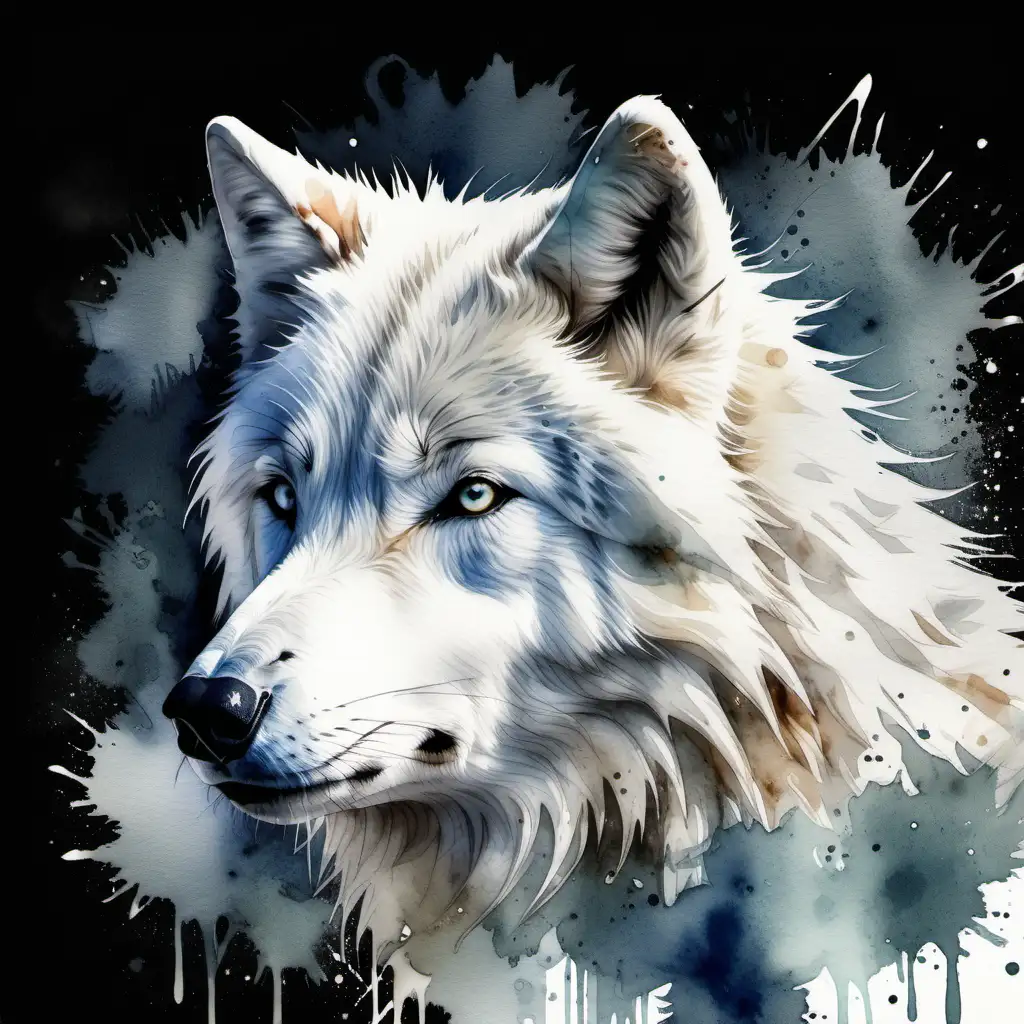arctic wolf, dark watercolor background, no background