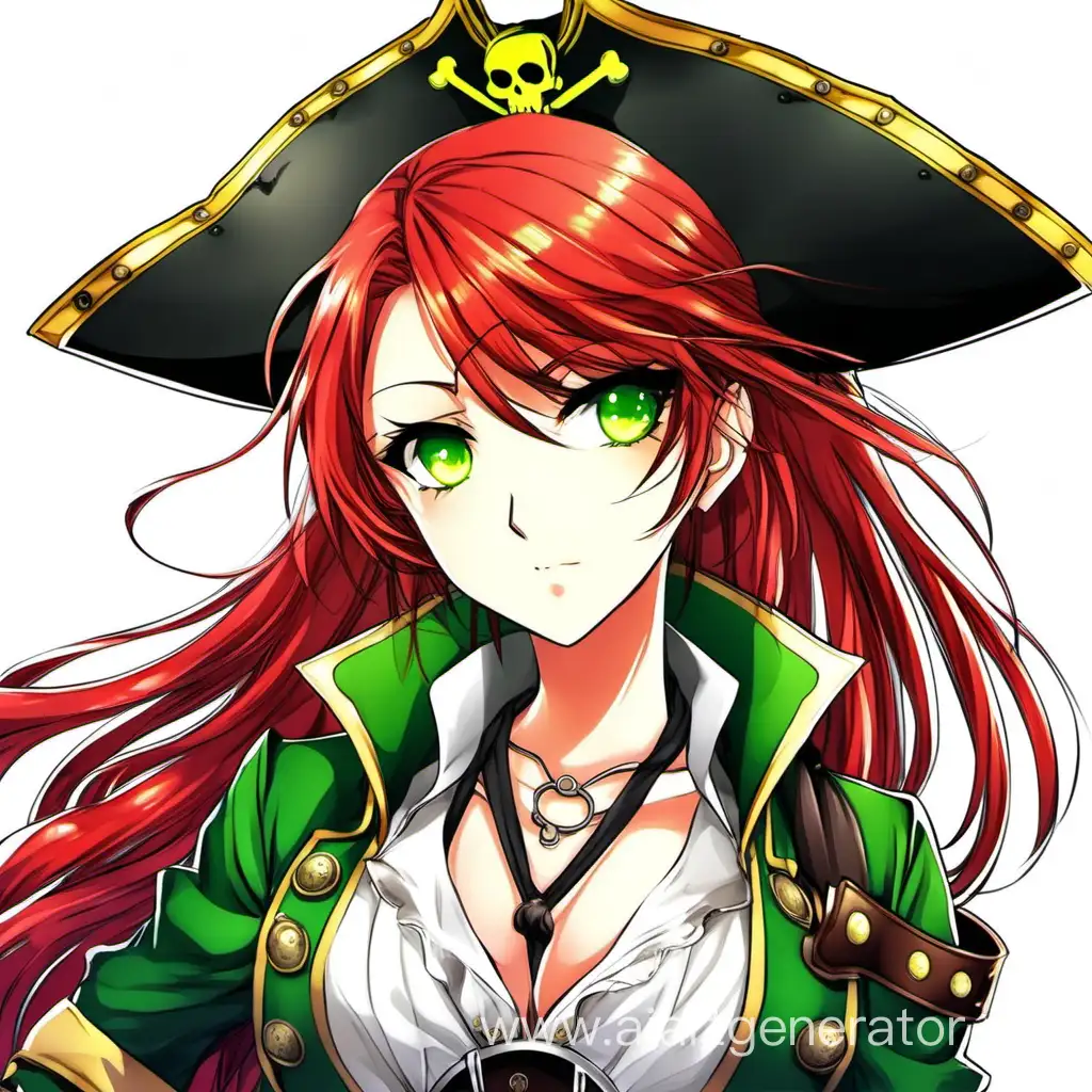 Аниме девушка пирата с рыжими волосами и зелёными глазами, и большой грудью