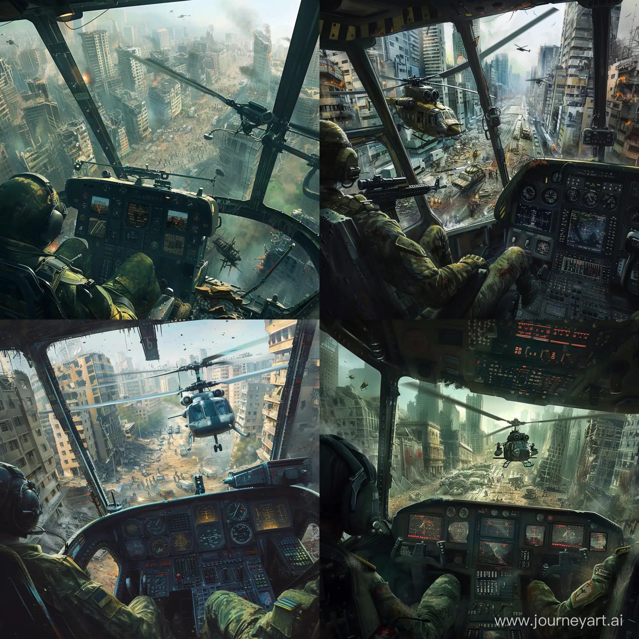 Urban-Apocalypse-Soldiers-Defending-Against-Zombies-from-Helicopter-Cockpit-View