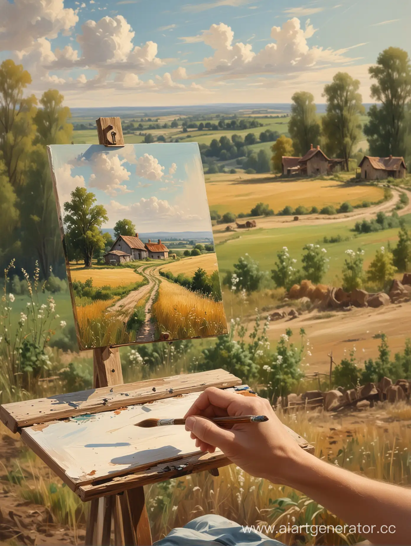 Artist-Painting-Rural-Landscape-with-Beloved-in-the-Distance