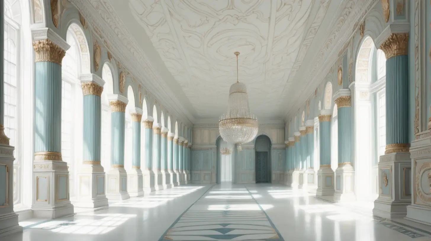 Elegant White Palace Hallway with Intricate Murals
