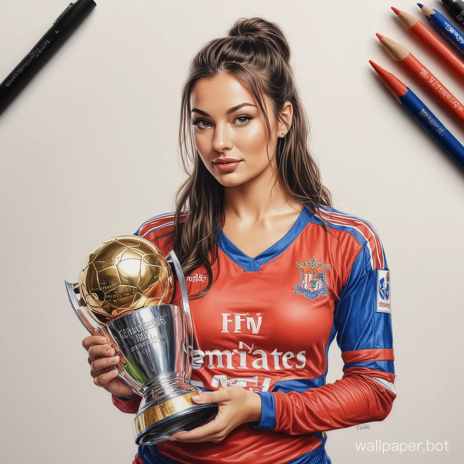 Young-DemiLeigh-Tebow-Holding-Champions-Cup-in-CSKA-Football-Uniform-Realistic-Marker-Drawing